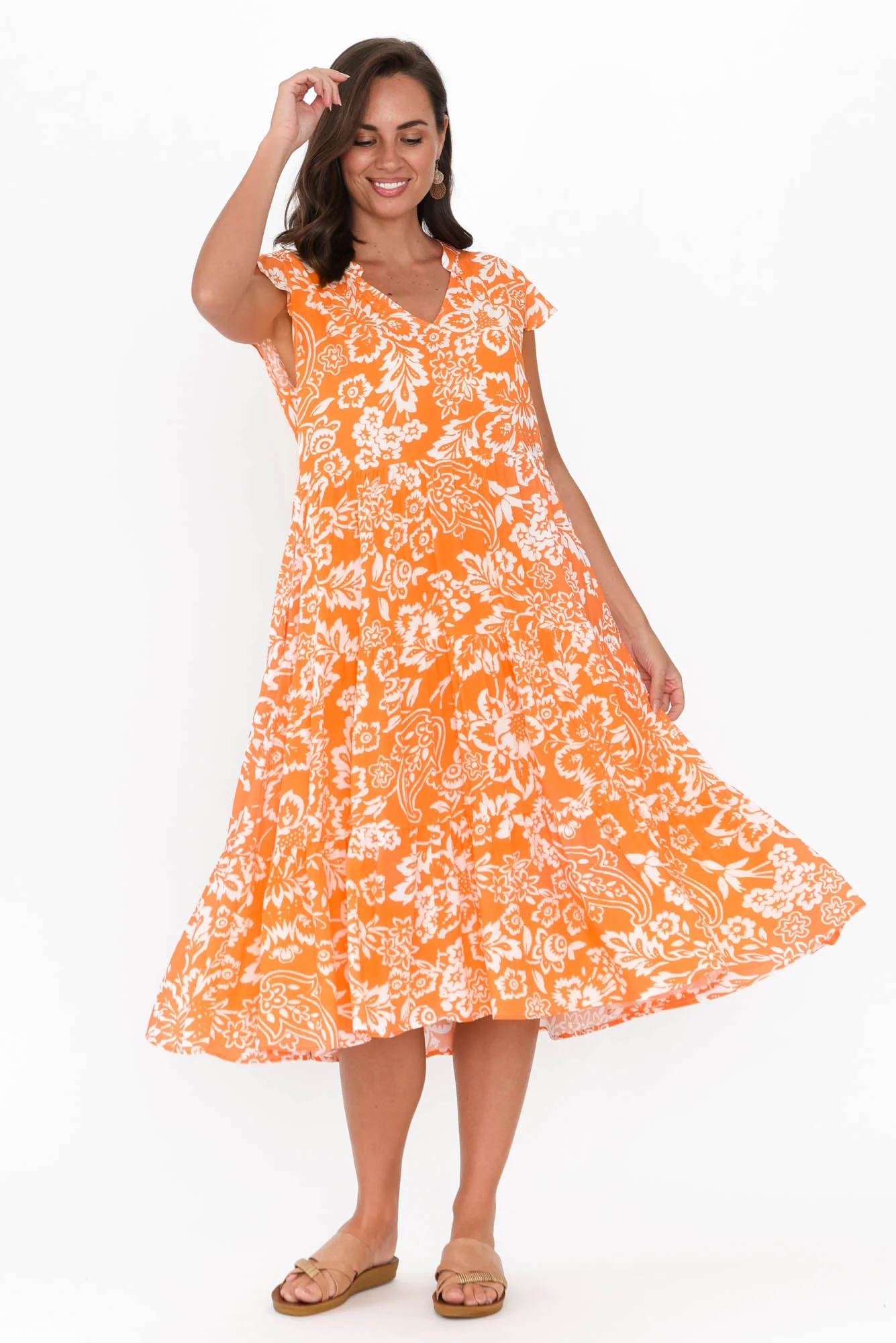 Monika Orange Flower Tier Dress