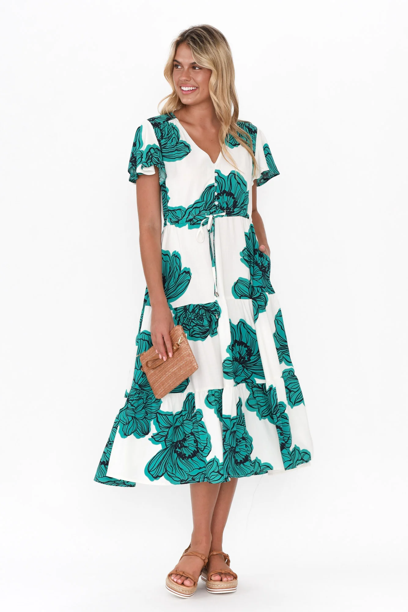 Remington Green Floral Tiered Dress