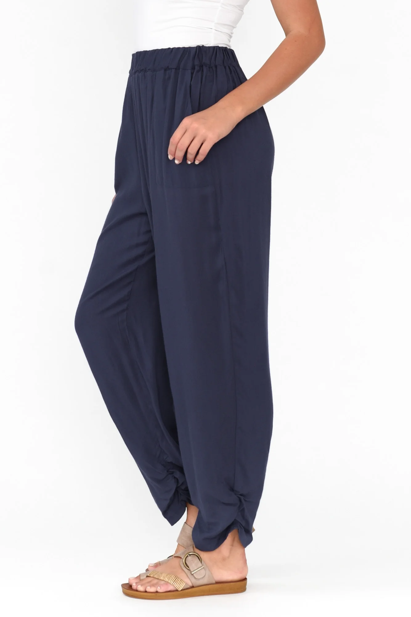 Milly Navy Ruched Hem Pants
