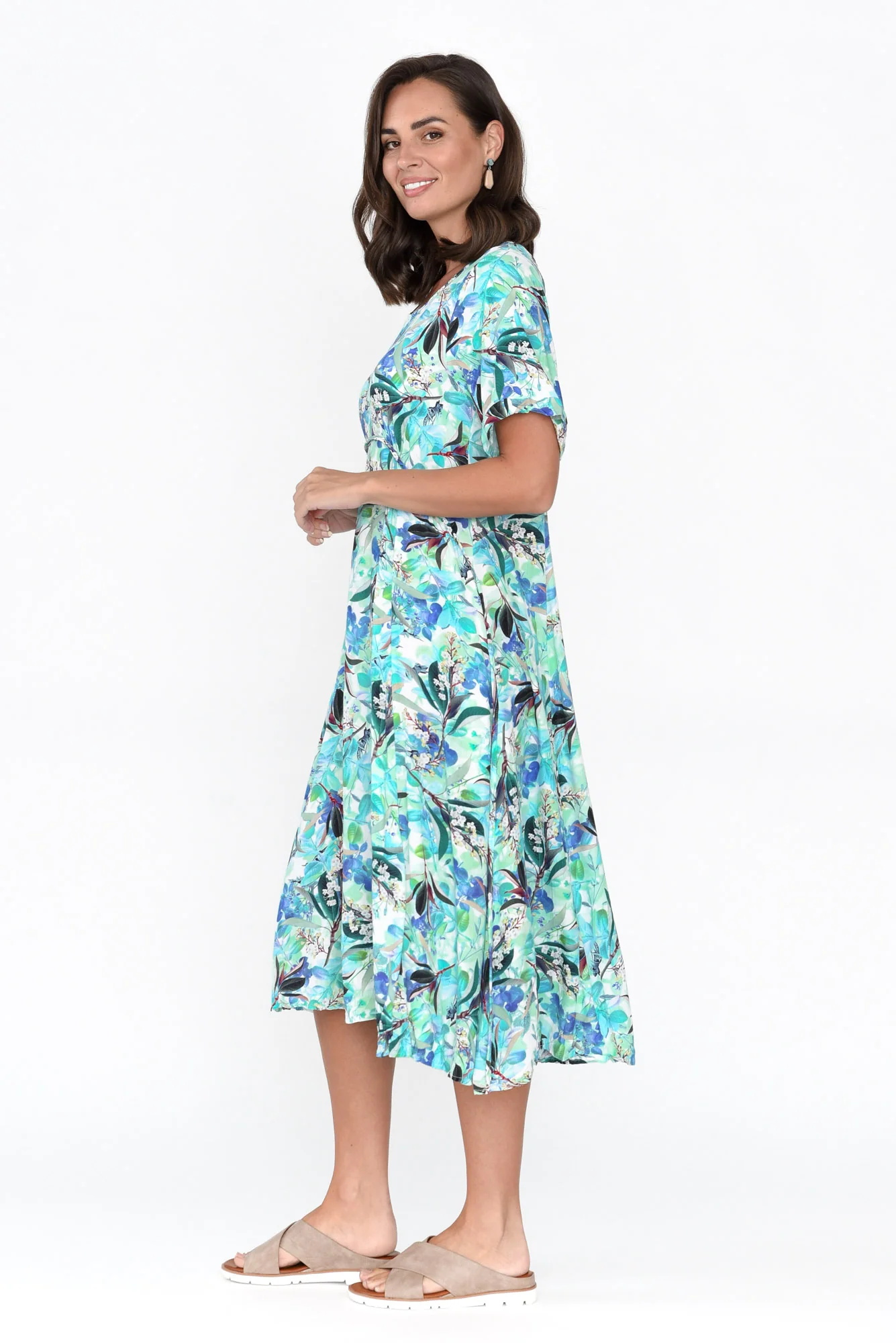 Isalina Blue Blossom Linen Blend Dress