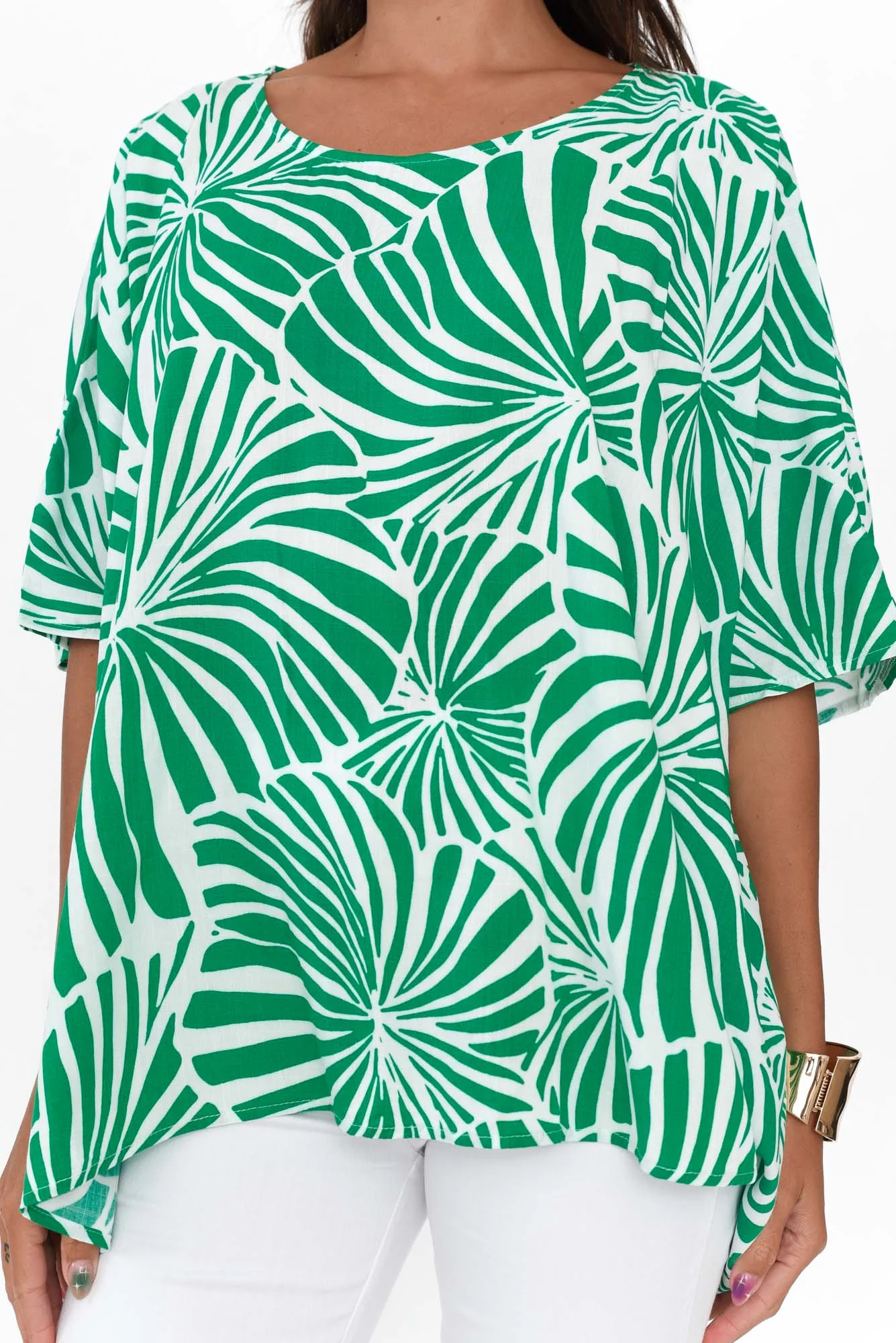 Trista Green Flower Drape Top