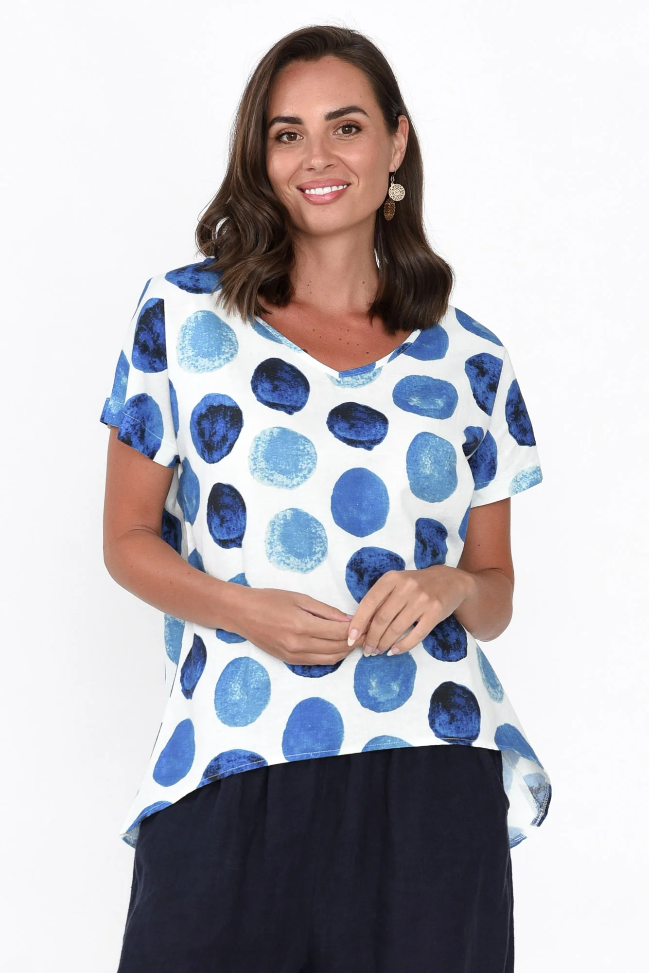 Ryle Blue Spot Linen Top