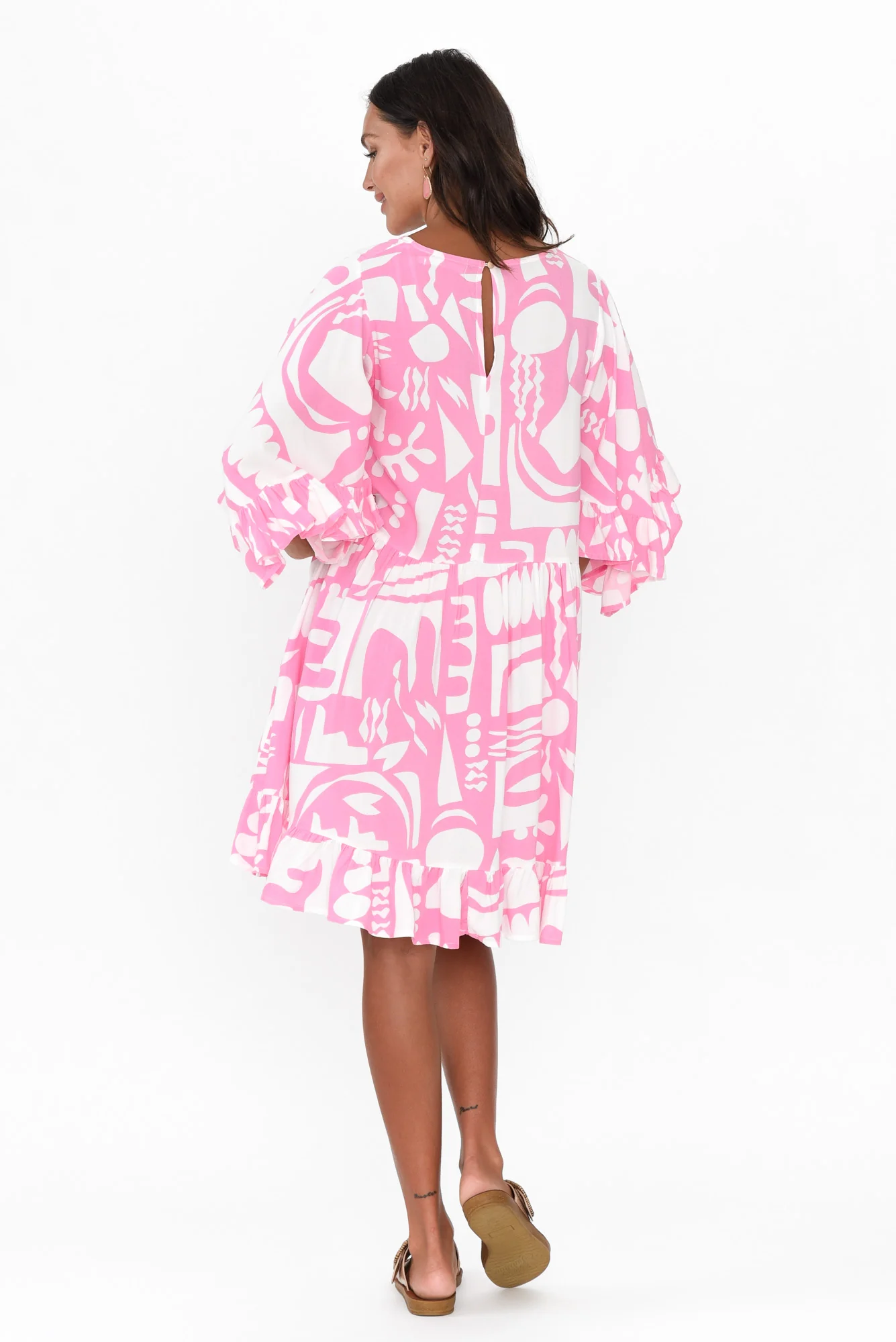 Osmund Pink Abstract Frill Dress
