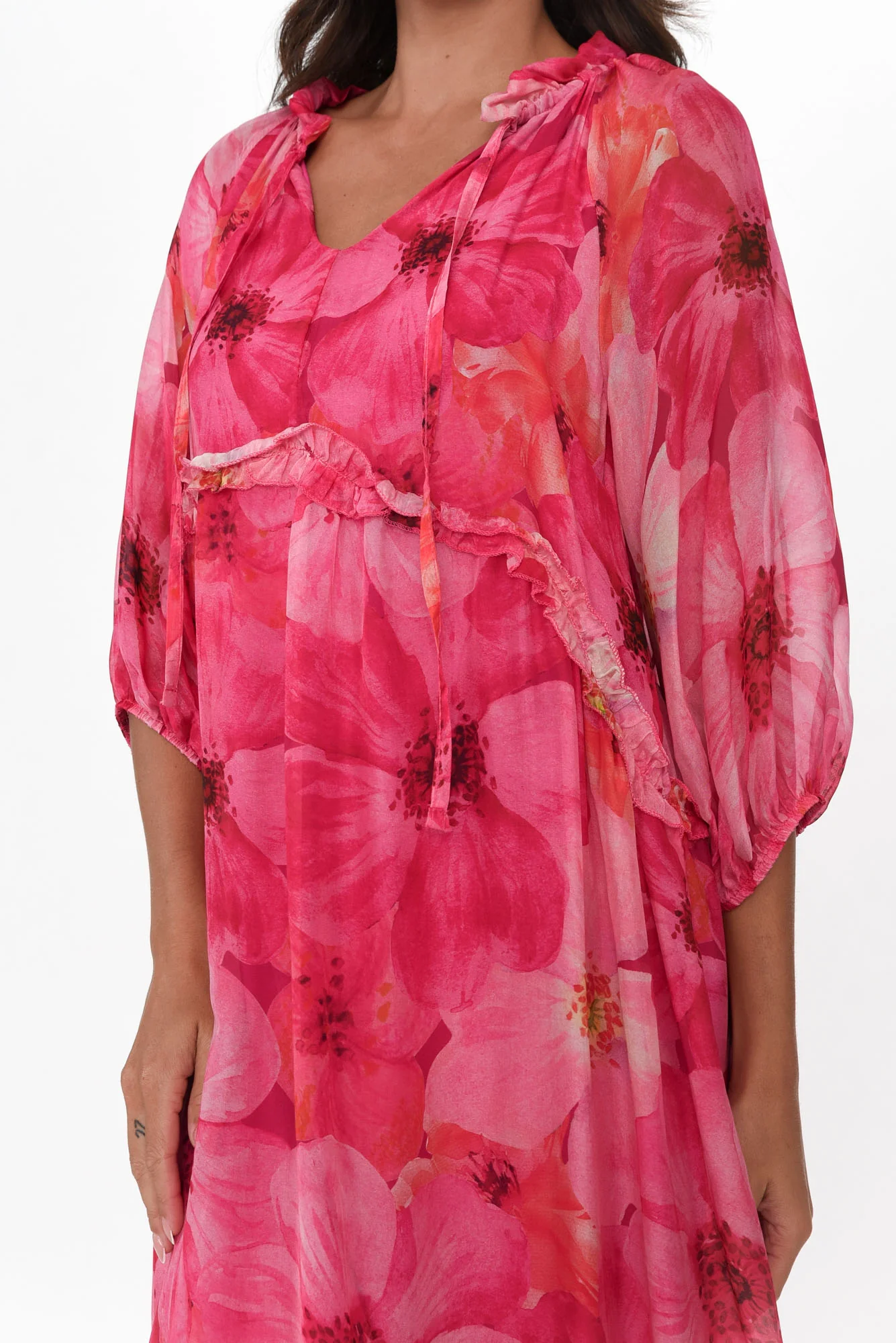 Maribel Fuchsia Floral Silk Dress