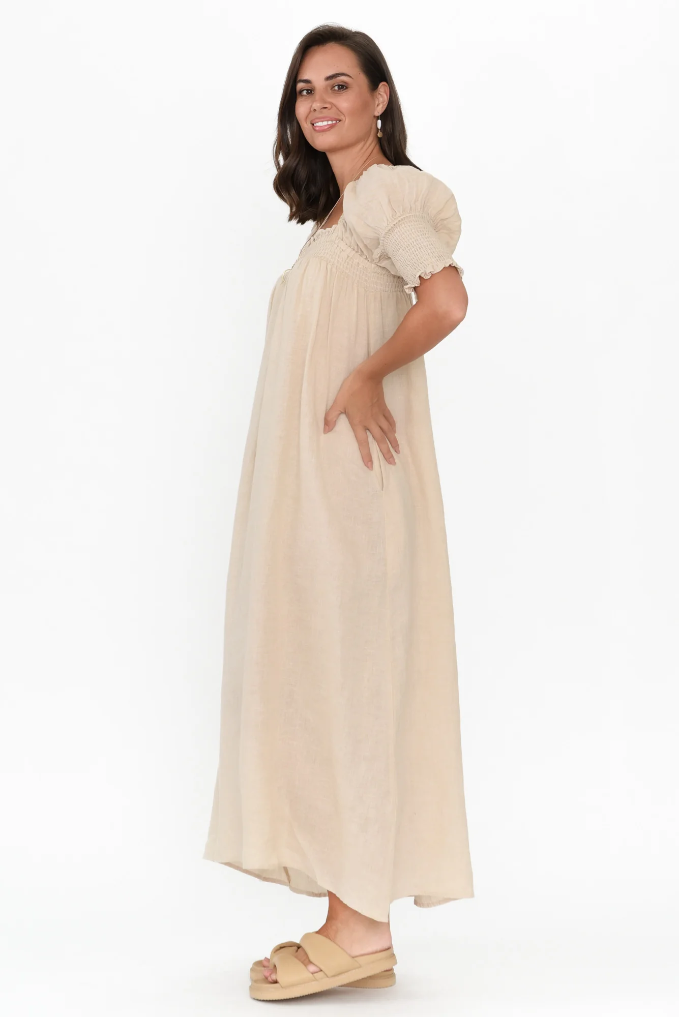 Bethania Beige Linen Dress