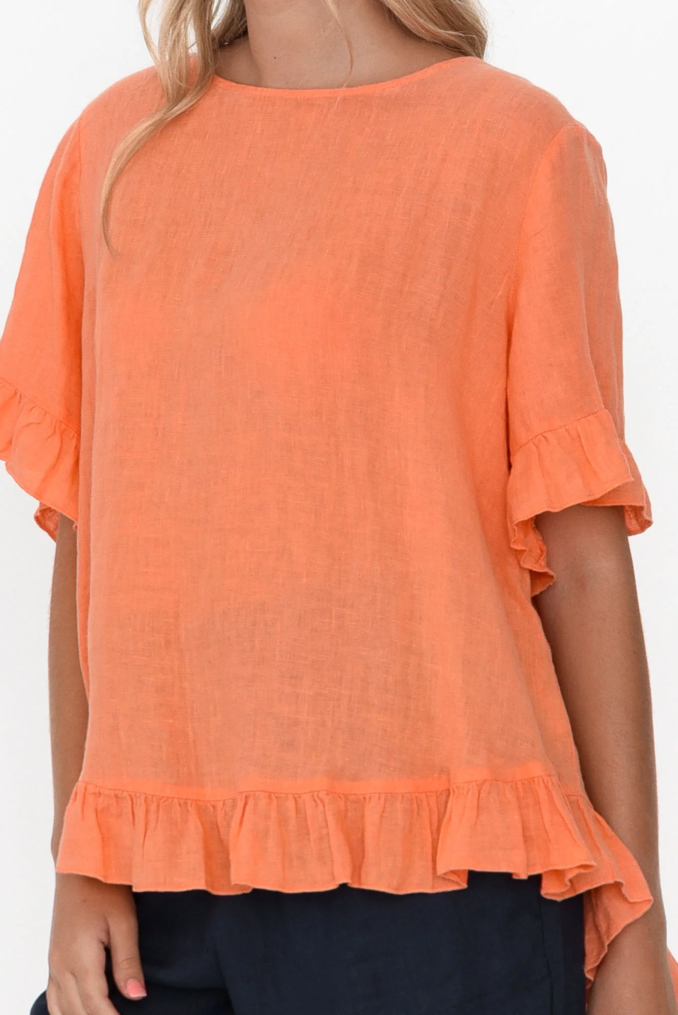 Genevieve Orange Linen Frill Top