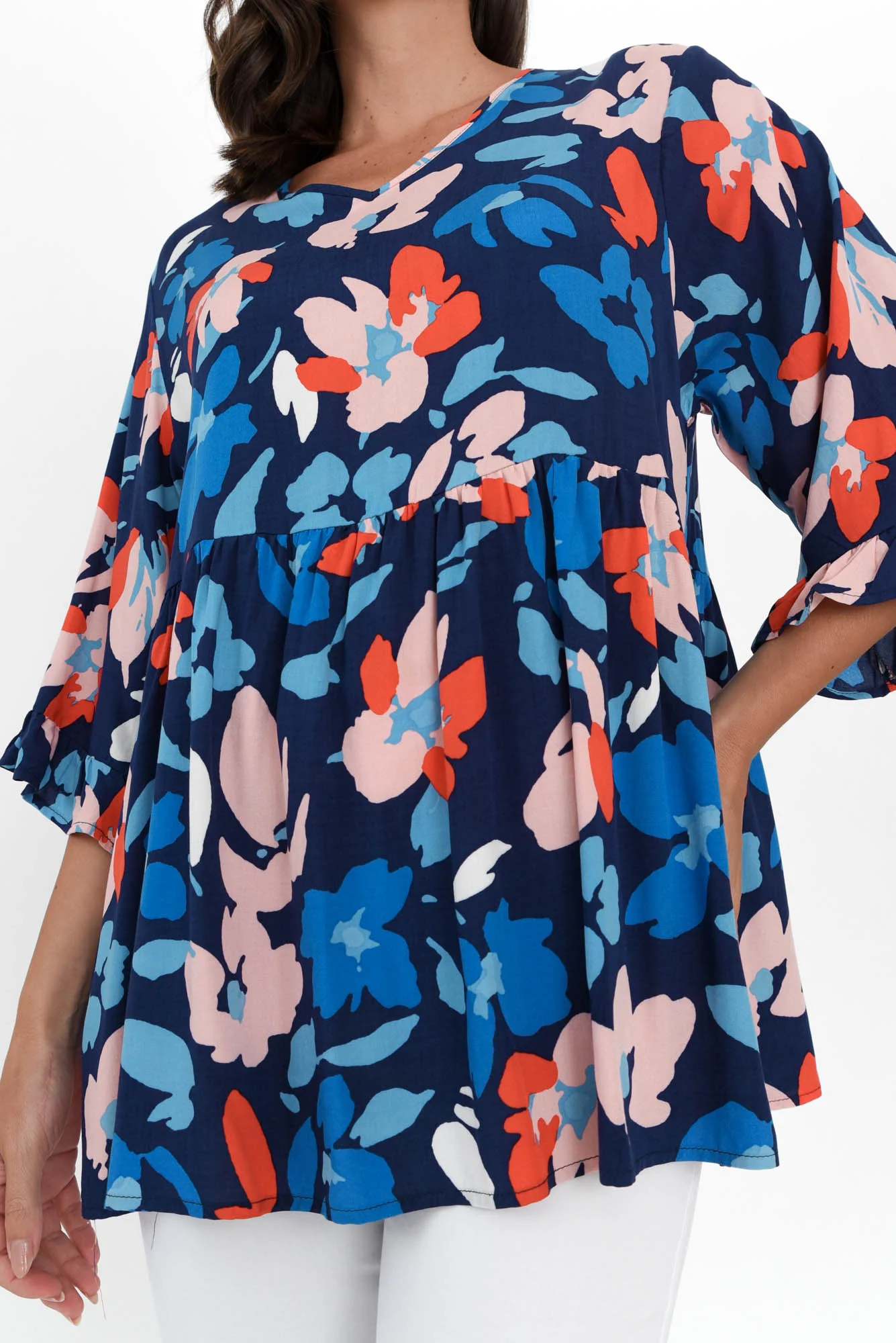 Renee Blue Bouquet Frill Top