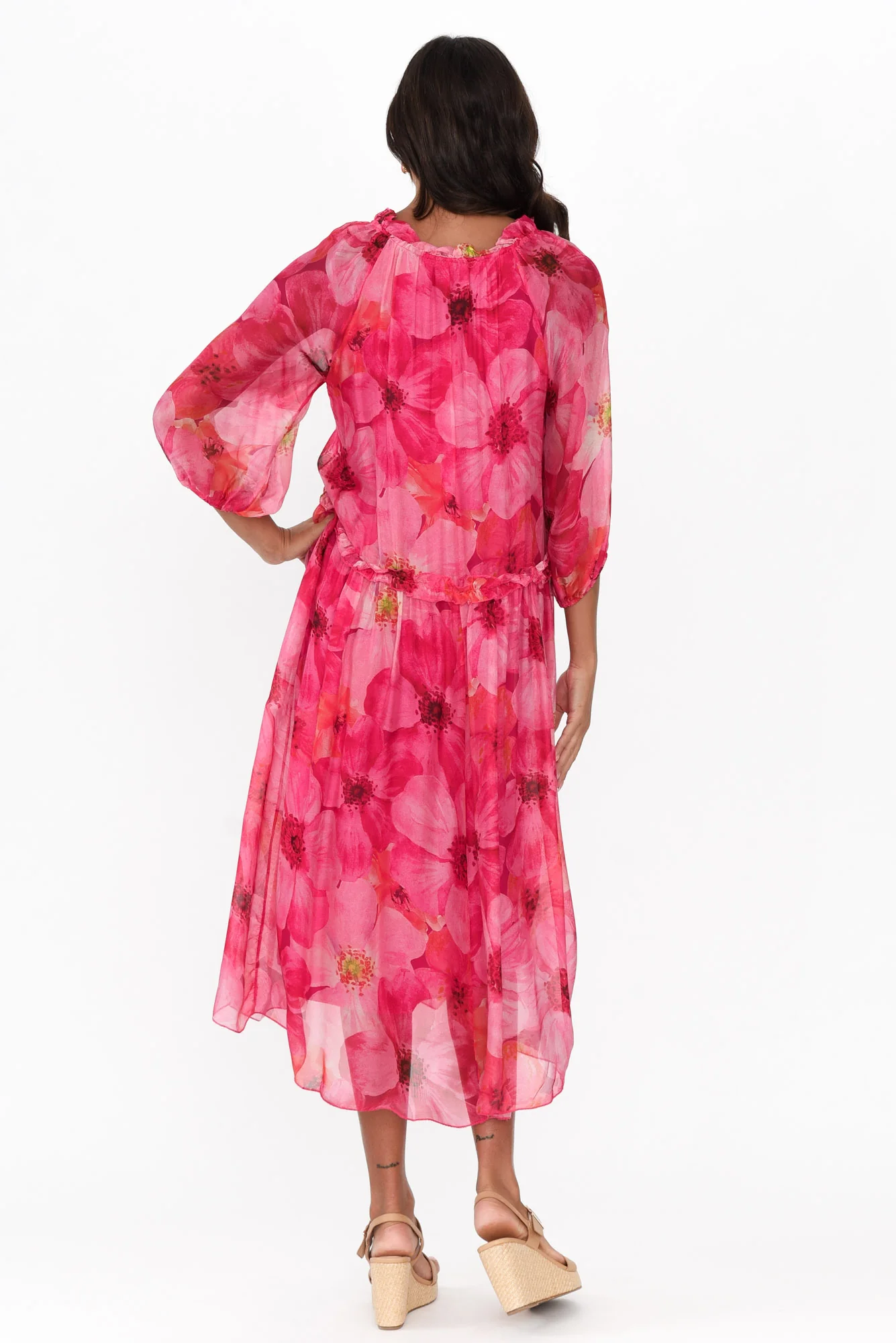 Maribel Fuchsia Floral Silk Dress