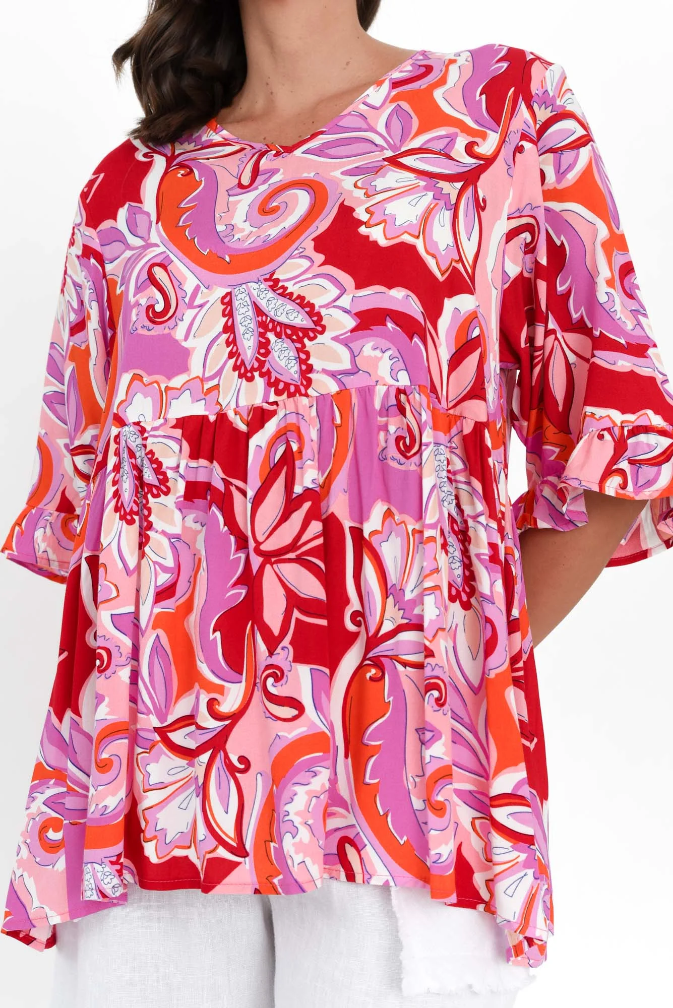 Renee Pink Paisley Frill Top