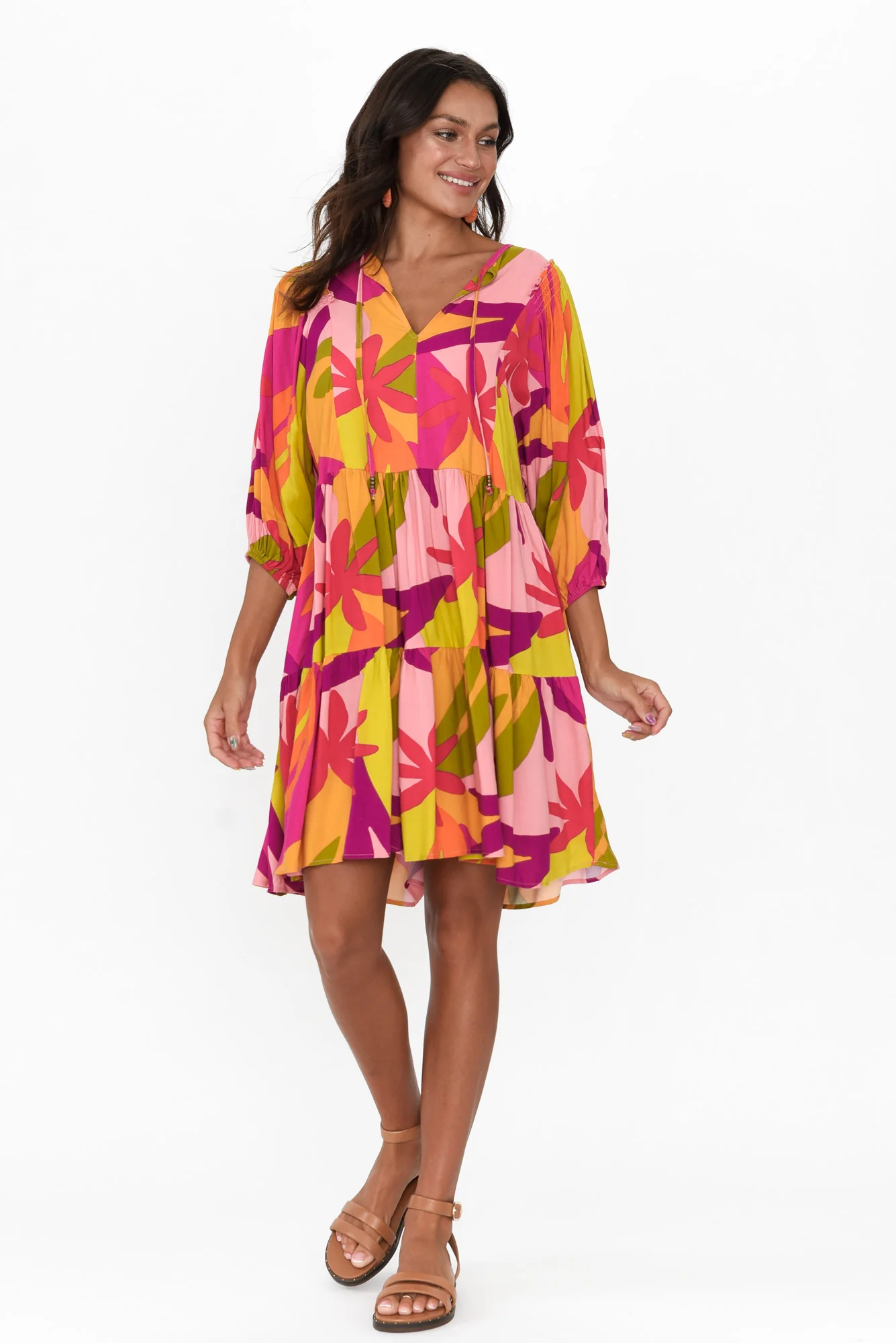 Violetta Purple Tropical V Neck Dress