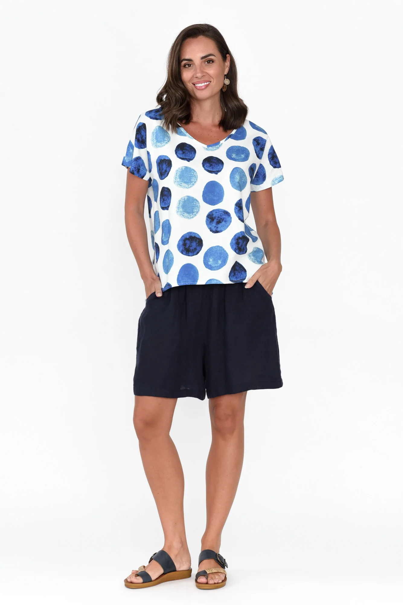 Ryle Blue Spot Linen Top
