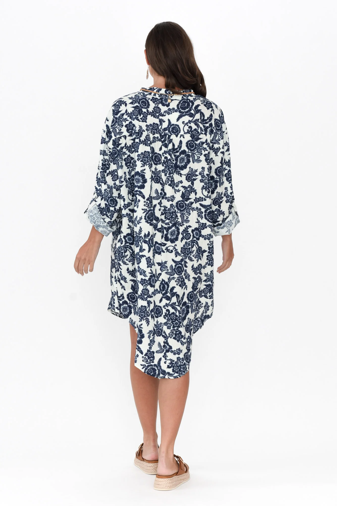 Zuko Navy Floral Linen Shirt Dress