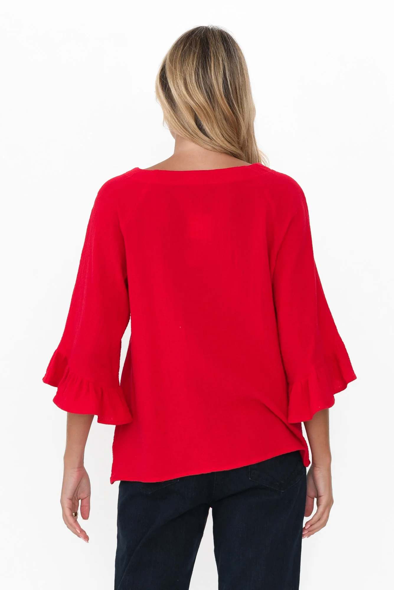 Anissa Red Cotton Frill Top