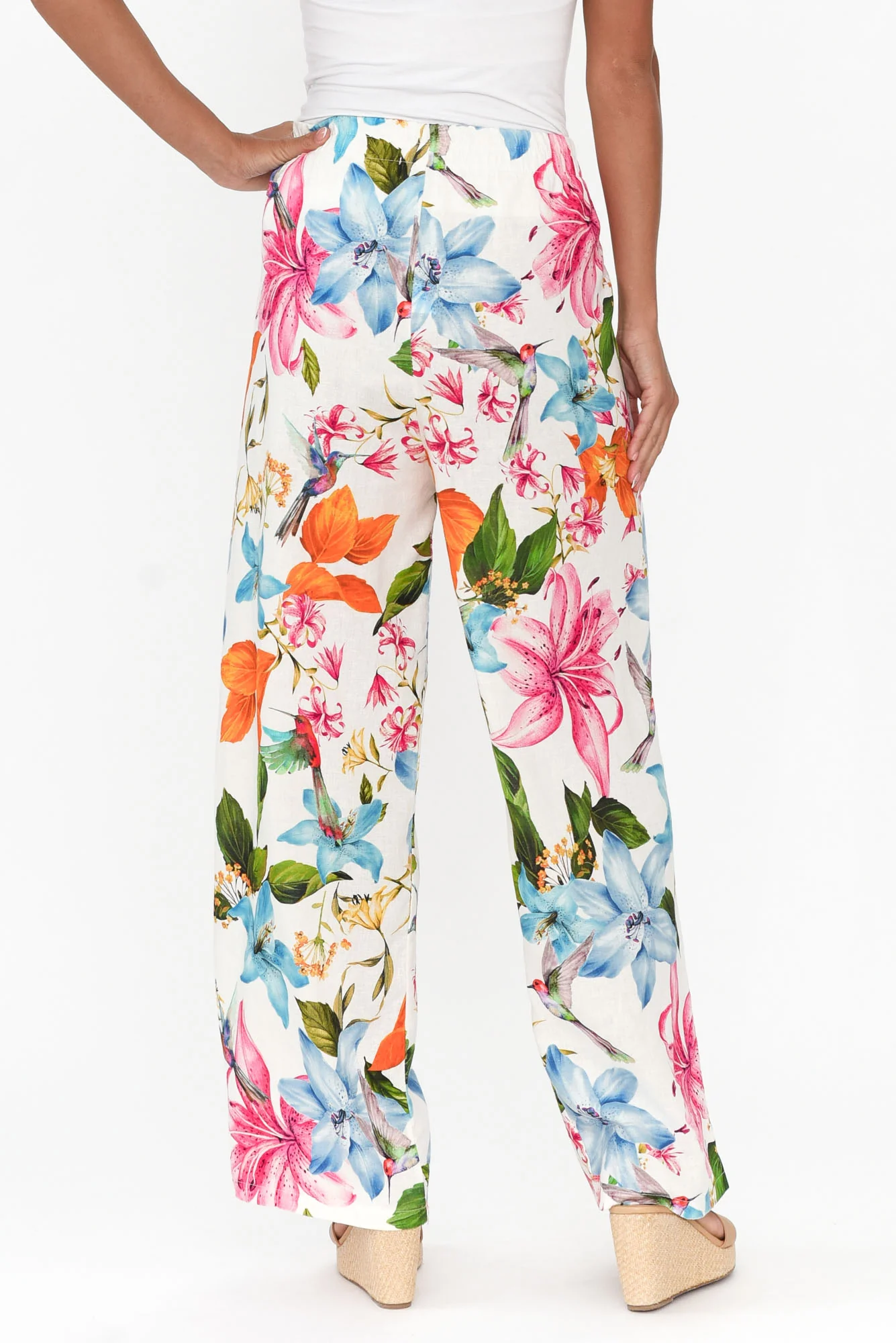Malory White Floral Linen Blend Pants