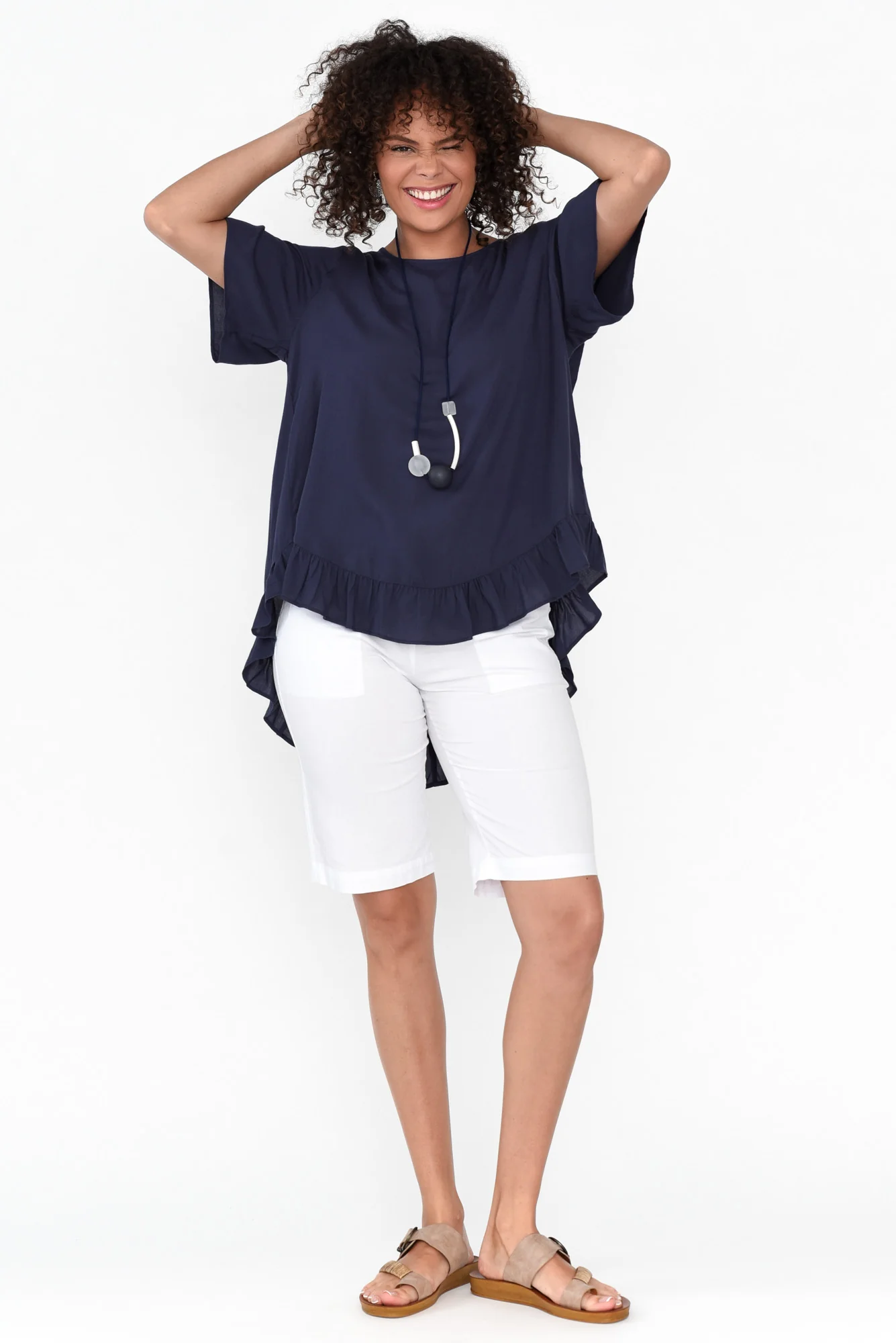Cheryl Navy Frill Top