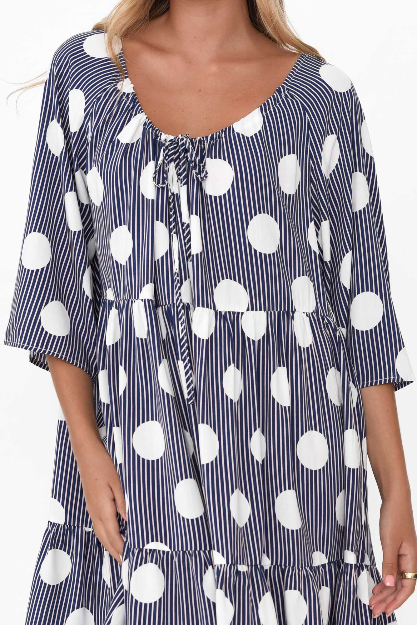 Deckler White Spot Tiered Dress