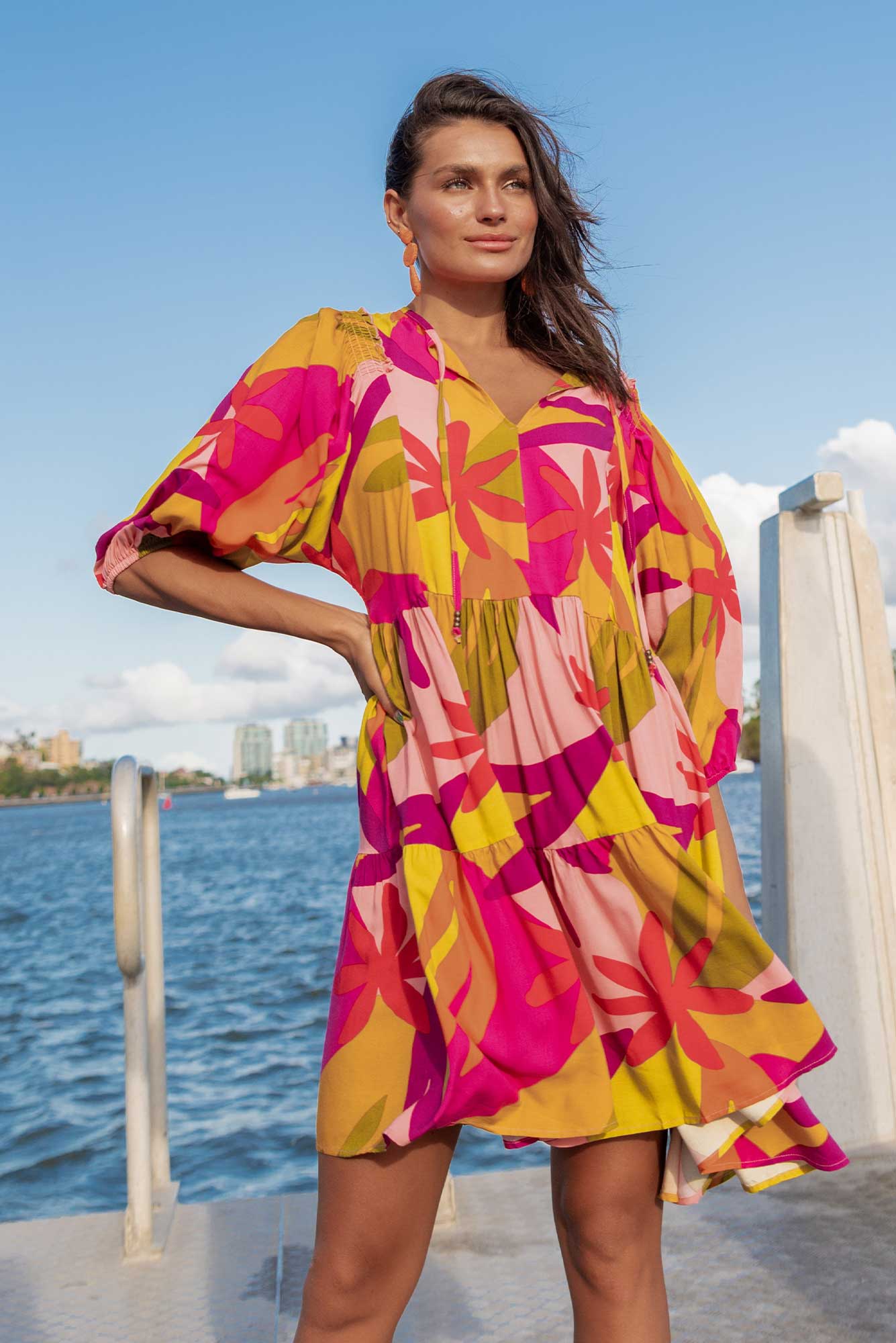 Violetta Purple Tropical V Neck Dress