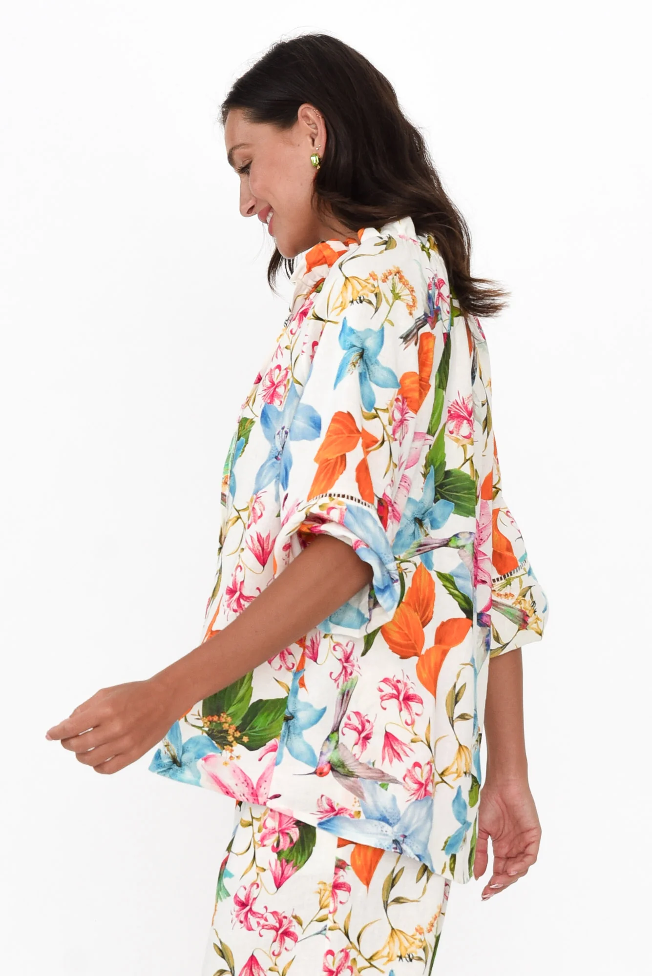 Picasso White Floral Linen Blend Top