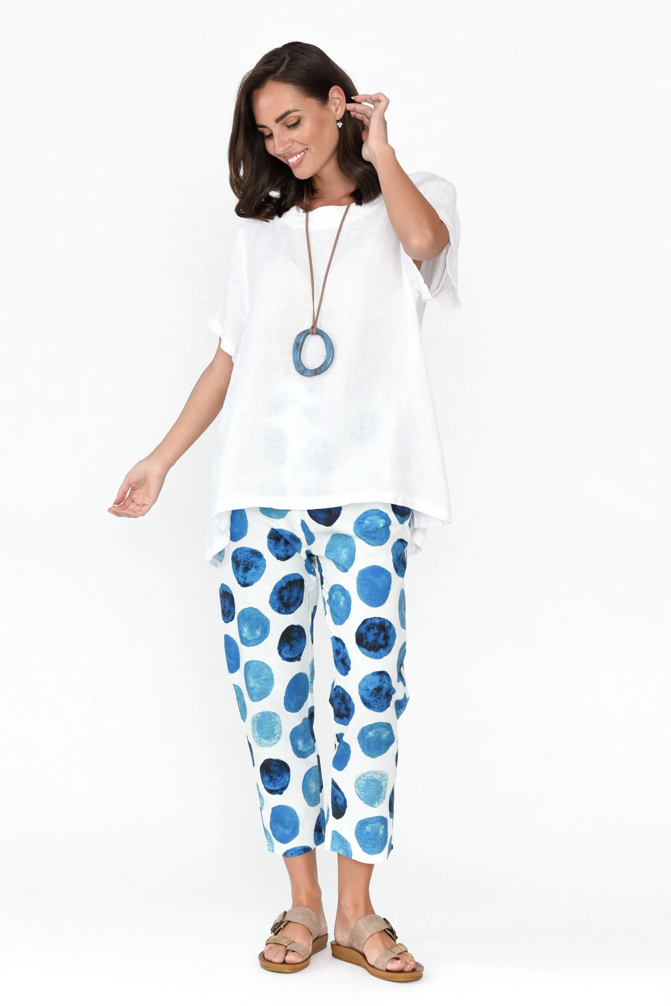 Jacqui Blue Spot Linen Pants