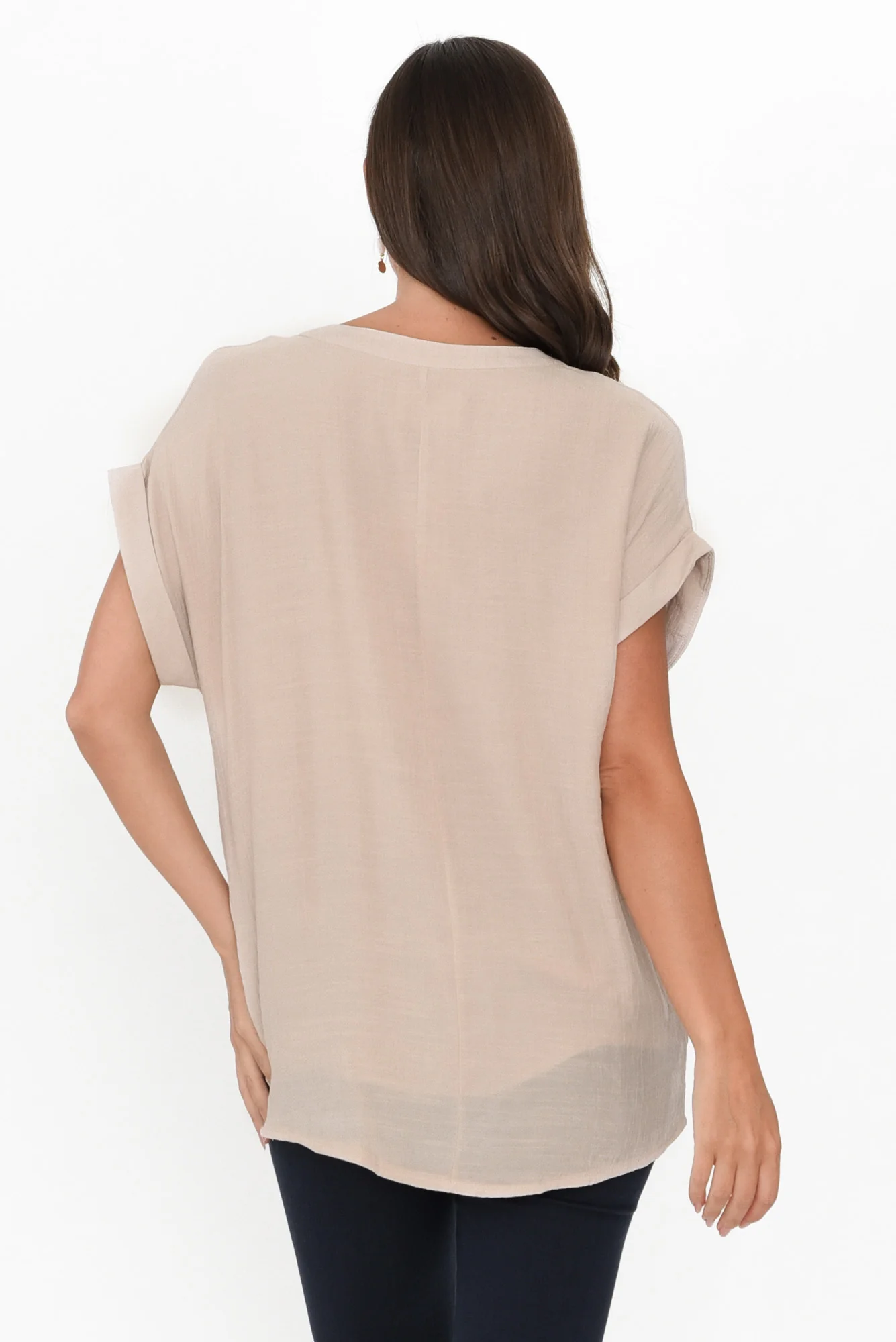 Miray Beige Cotton Blend Button Top
