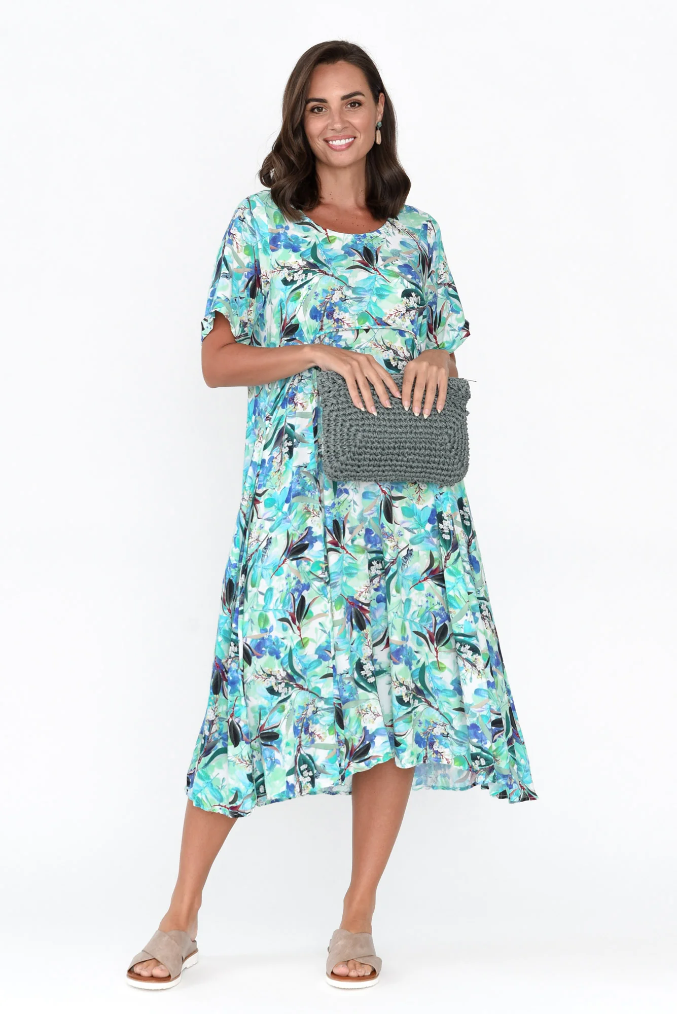 Isalina Blue Blossom Linen Blend Dress