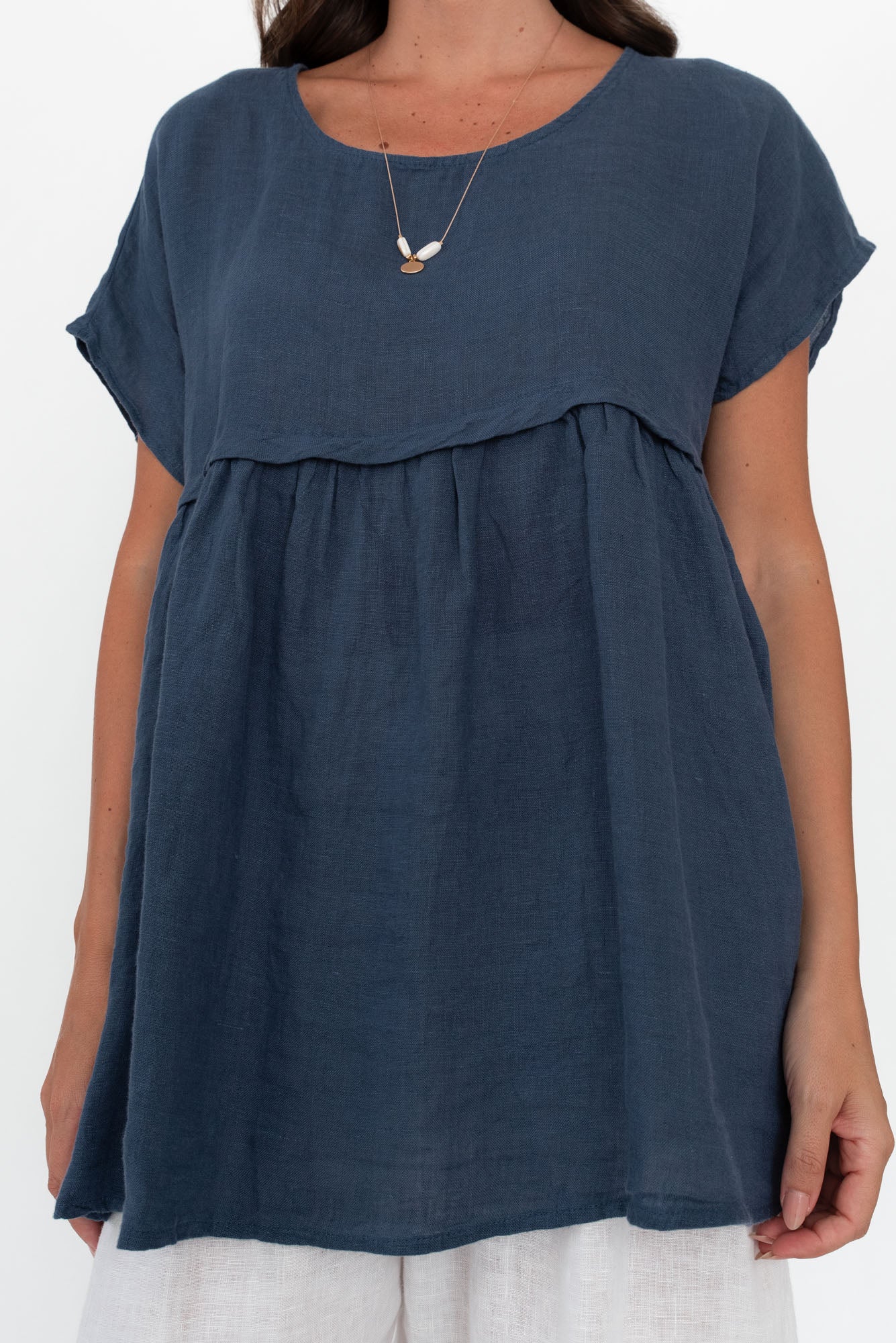 Elden Washed Navy Linen Top