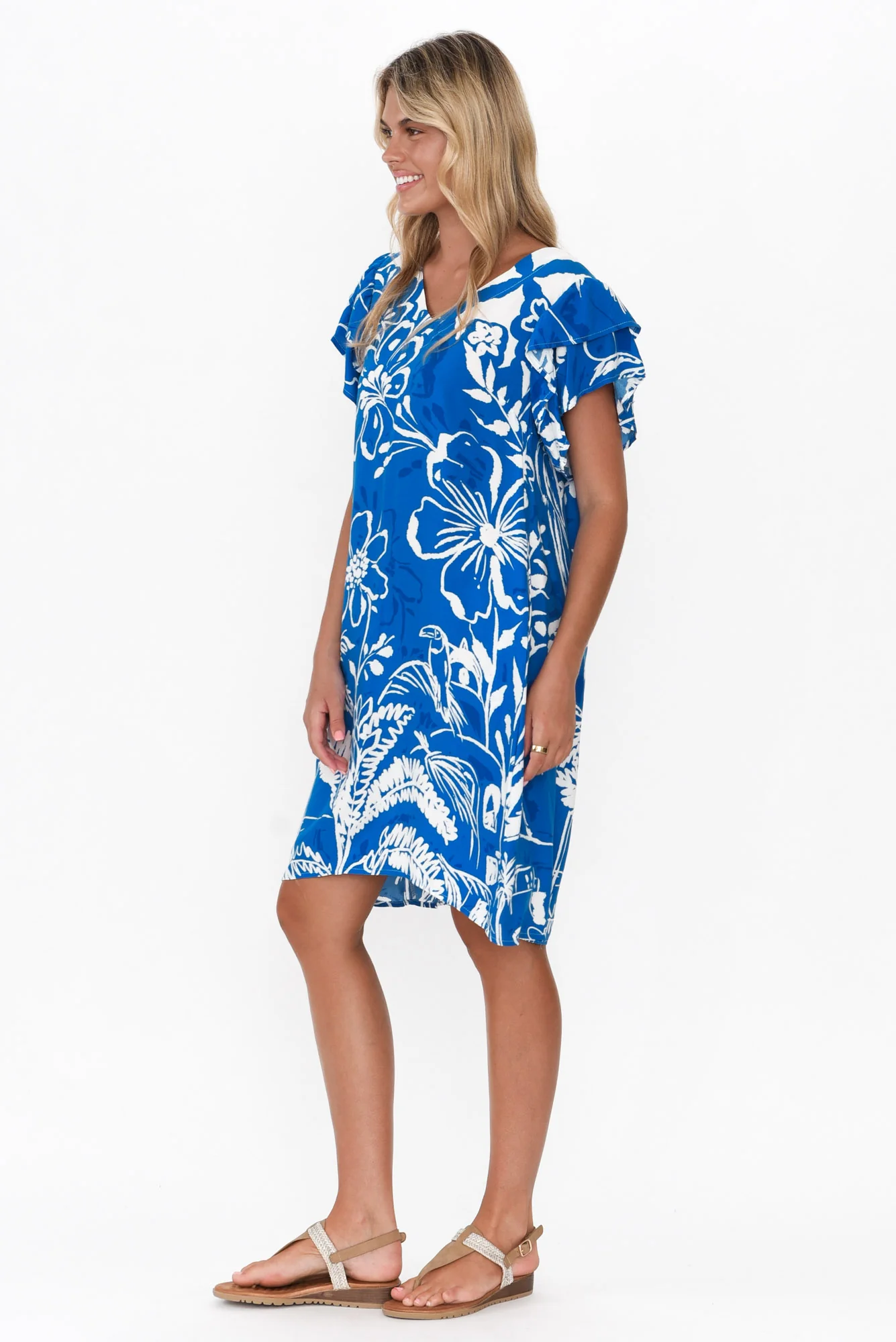 Elwyn Cobalt Tropical V Neck Dress
