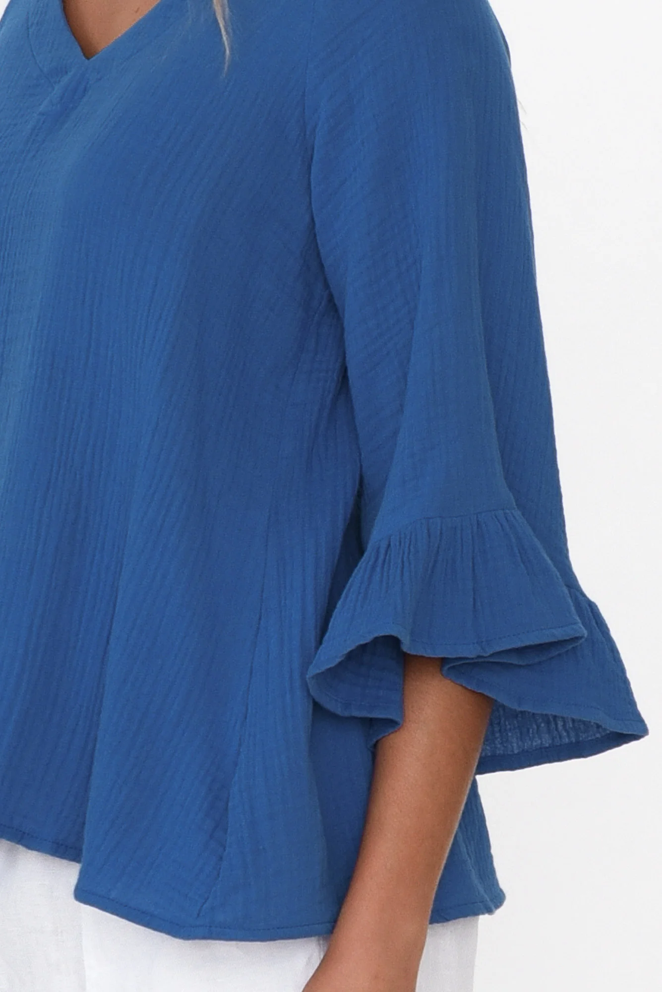 Anissa Cobalt Cotton Frill Top