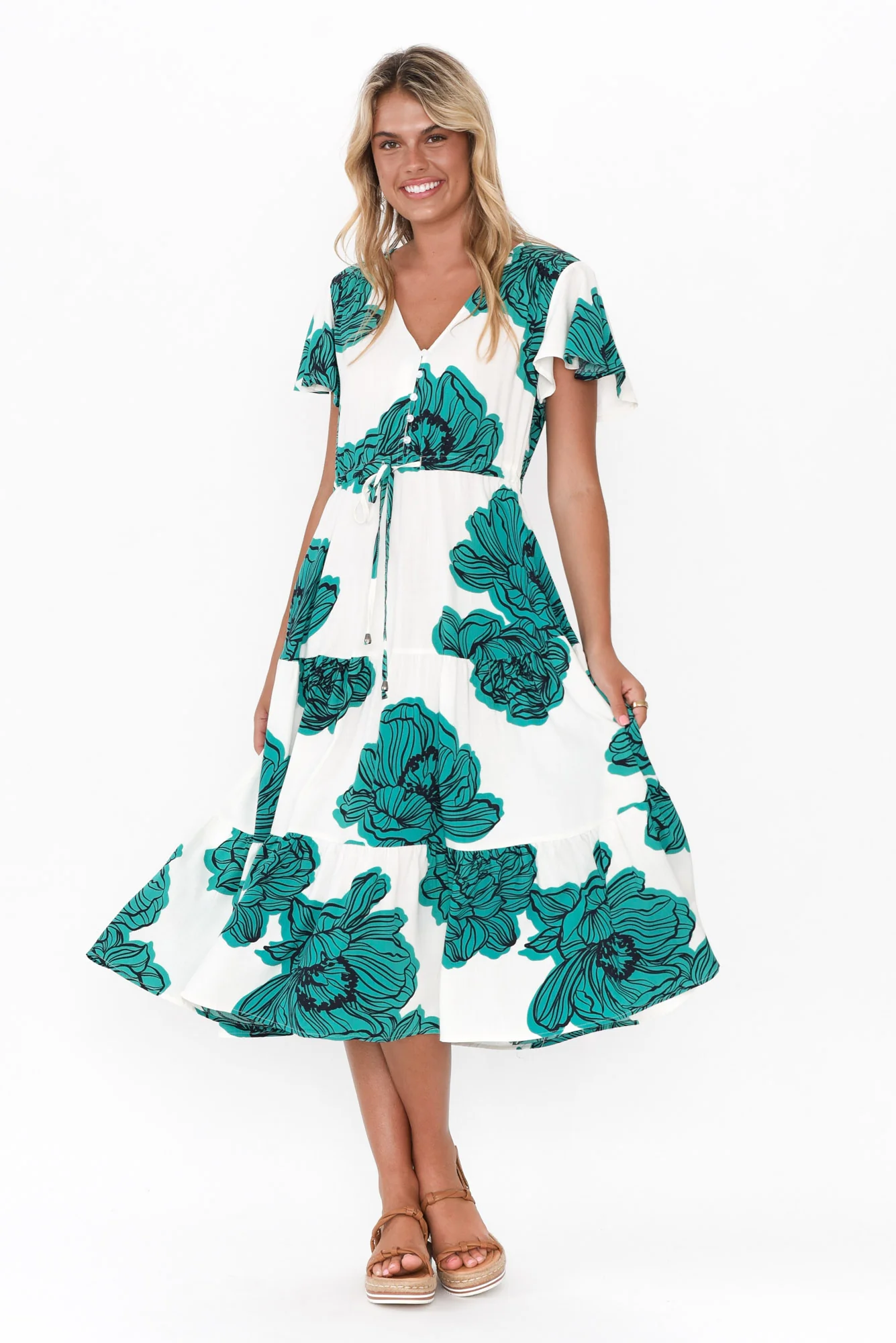 Remington Green Floral Tiered Dress