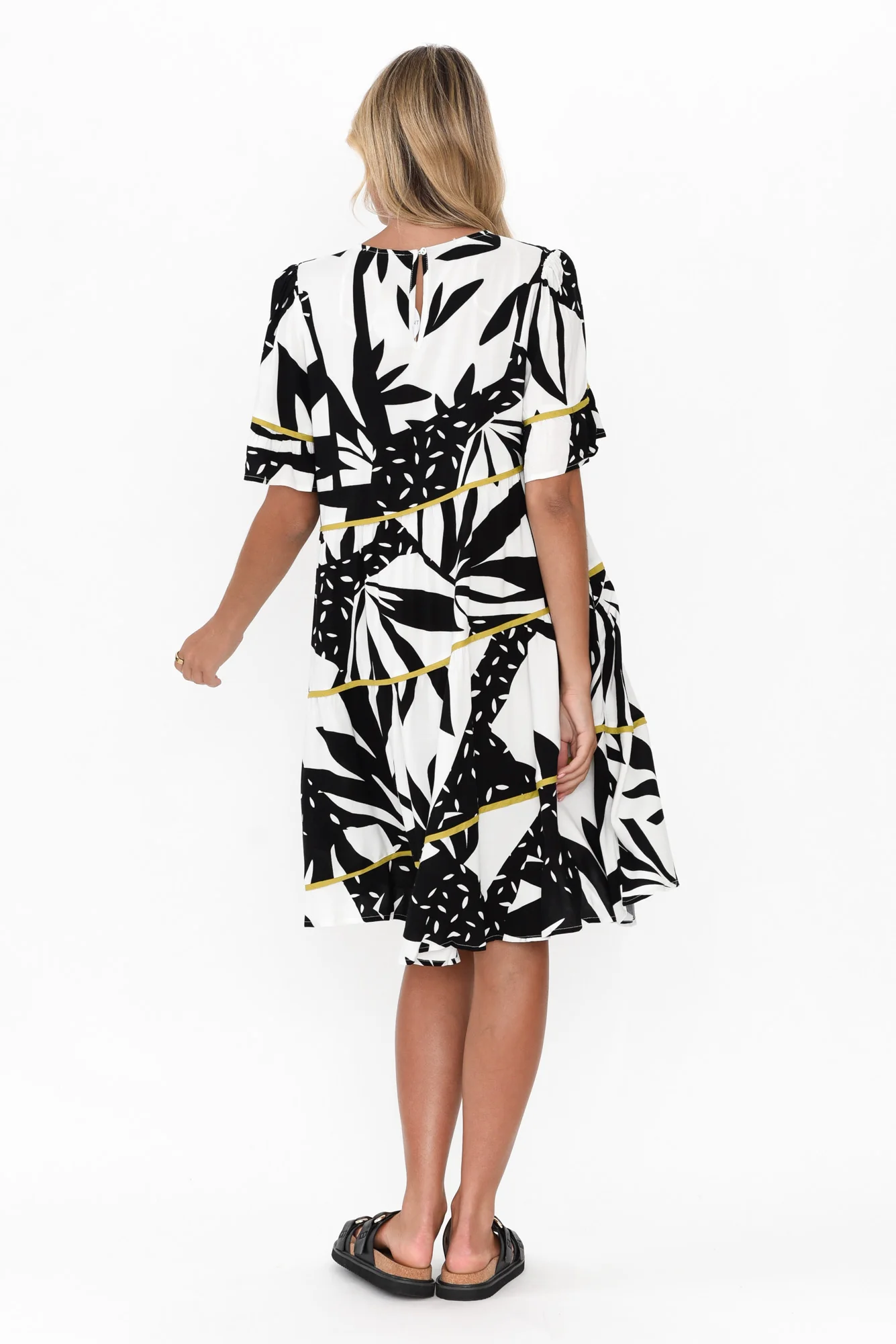 Edmands Black Leaf V Neck Dress