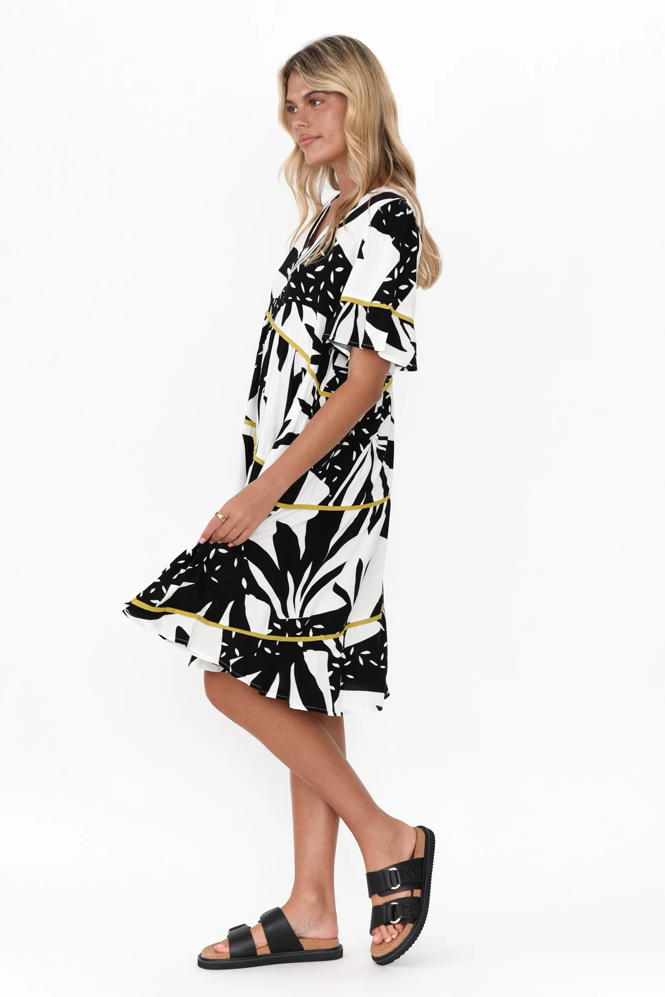 Edmands Black Leaf V Neck Dress
