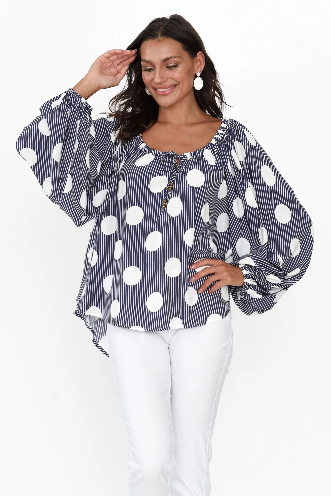 Mika White Spot Tie Top