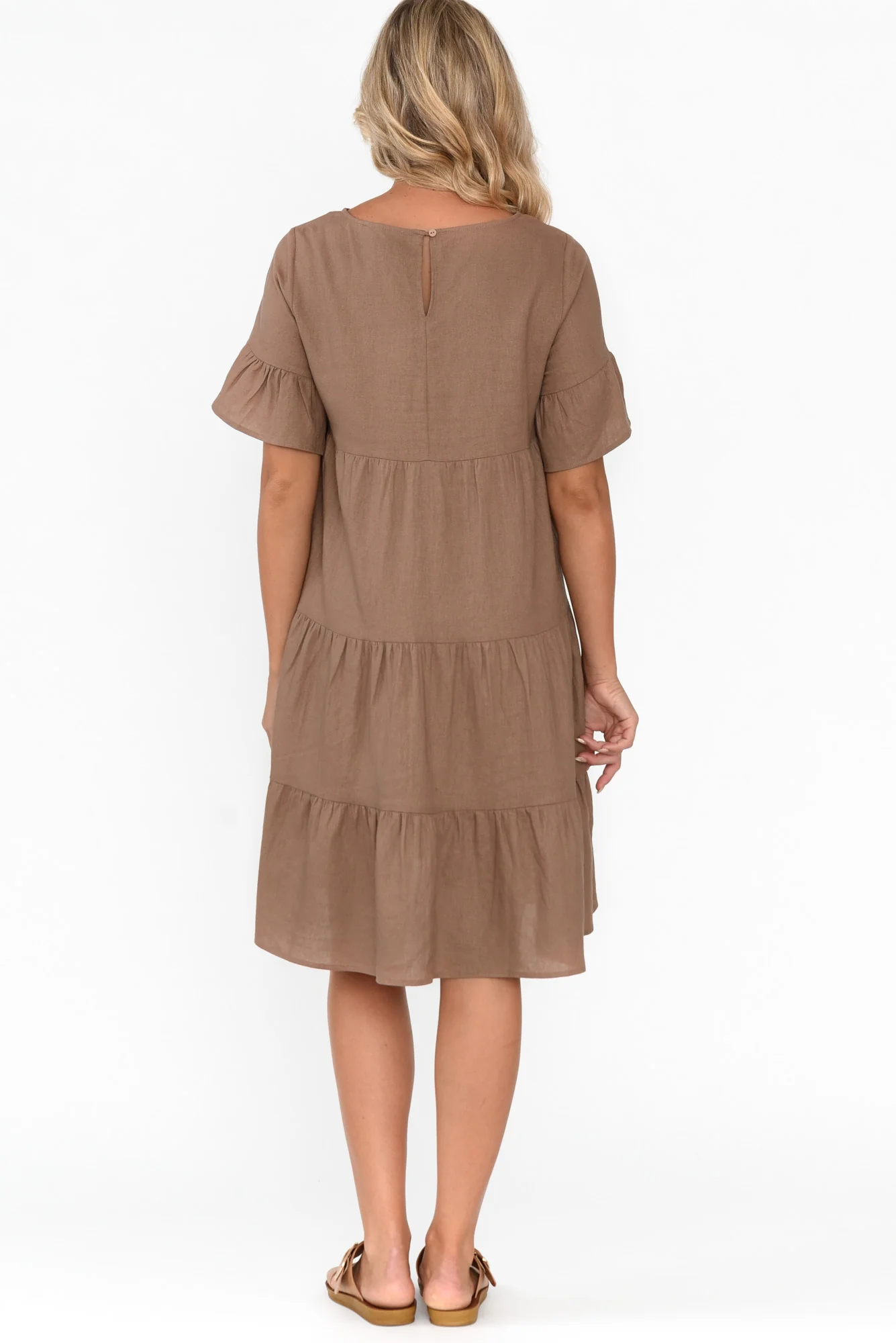 Azura Chocolate Linen Blend Tiered Dress