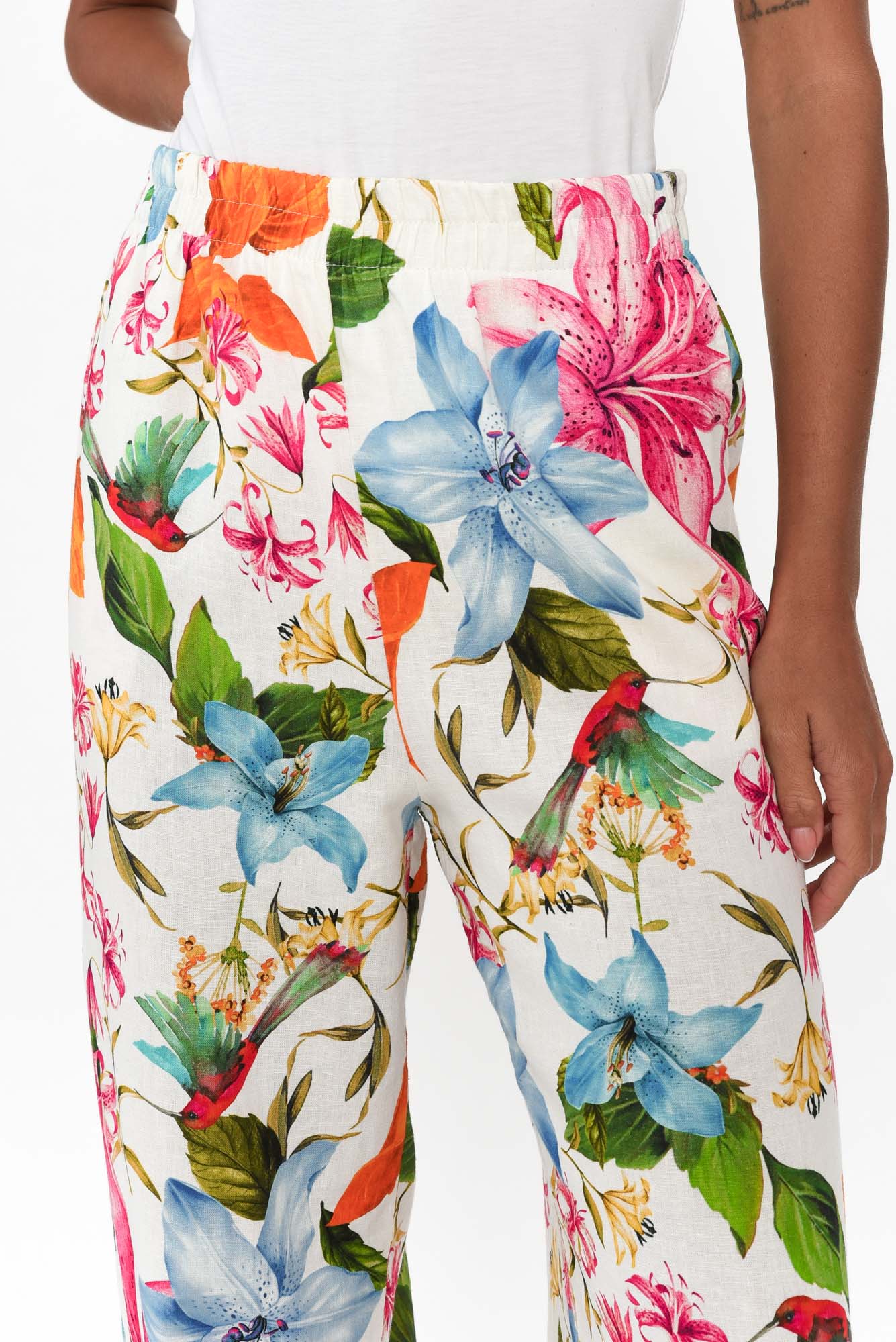 Malory White Floral Linen Blend Pants