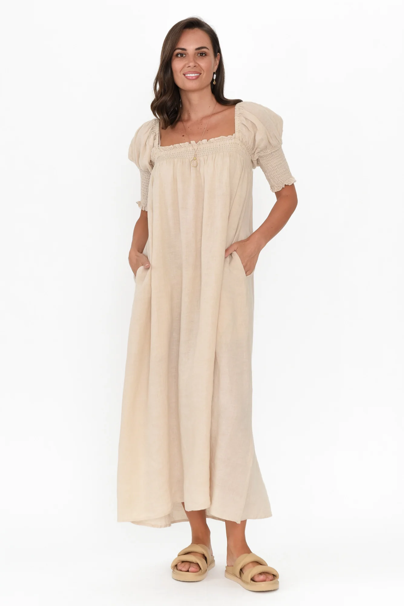 Bethania Beige Linen Dress
