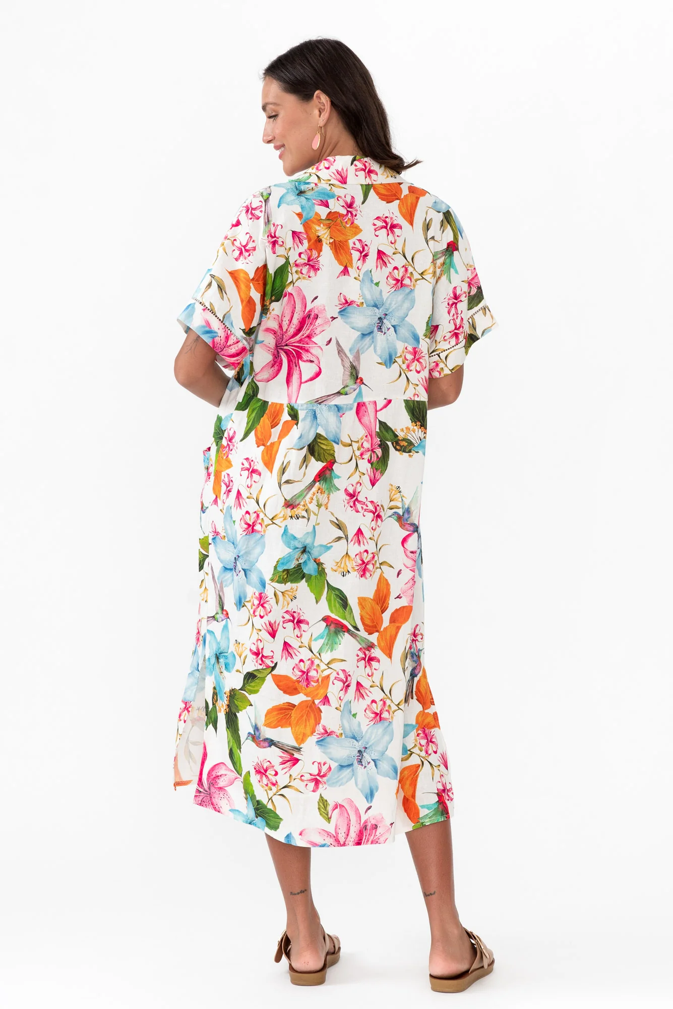 Sameera White Floral Linen Blend Dress