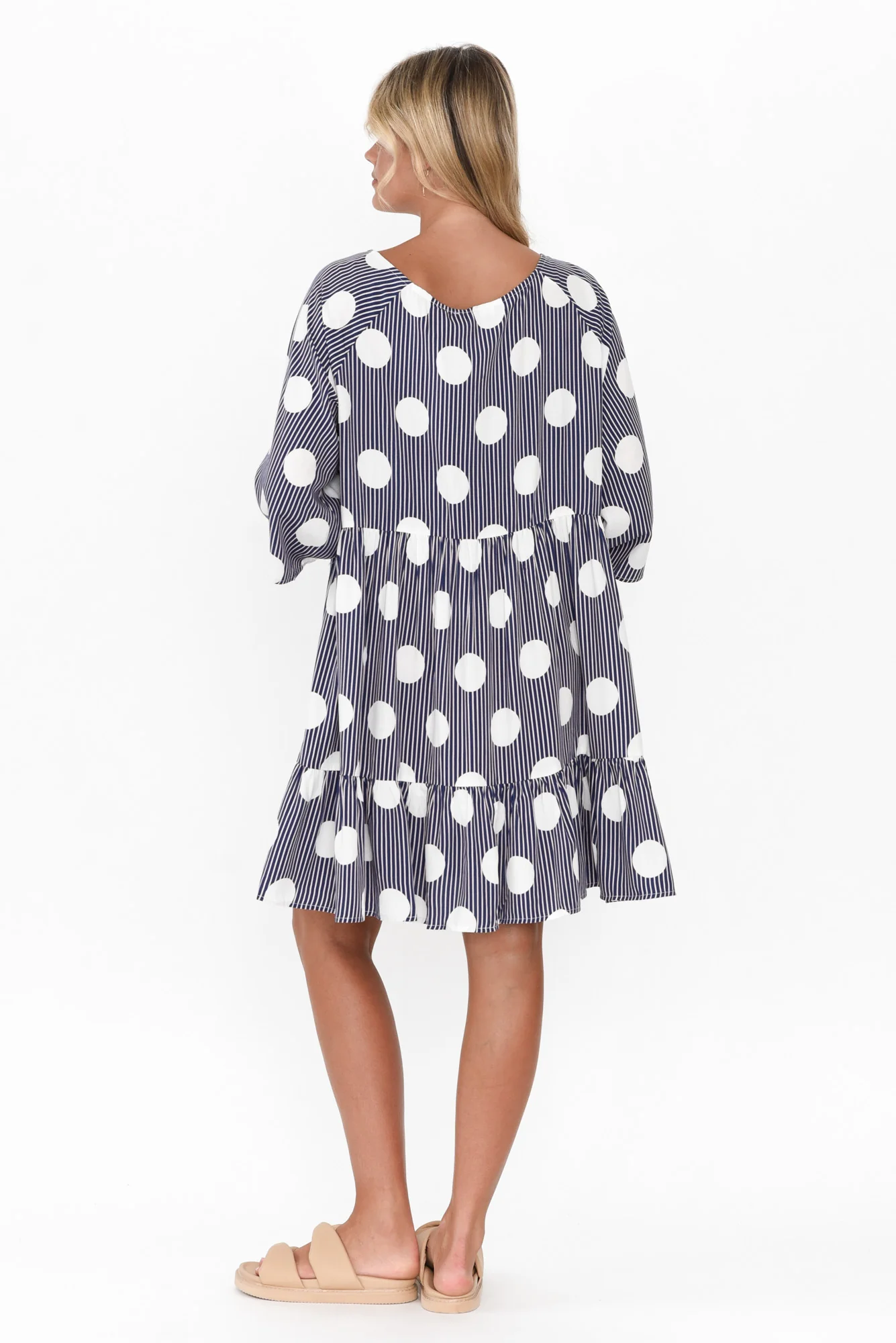 Deckler White Spot Tiered Dress