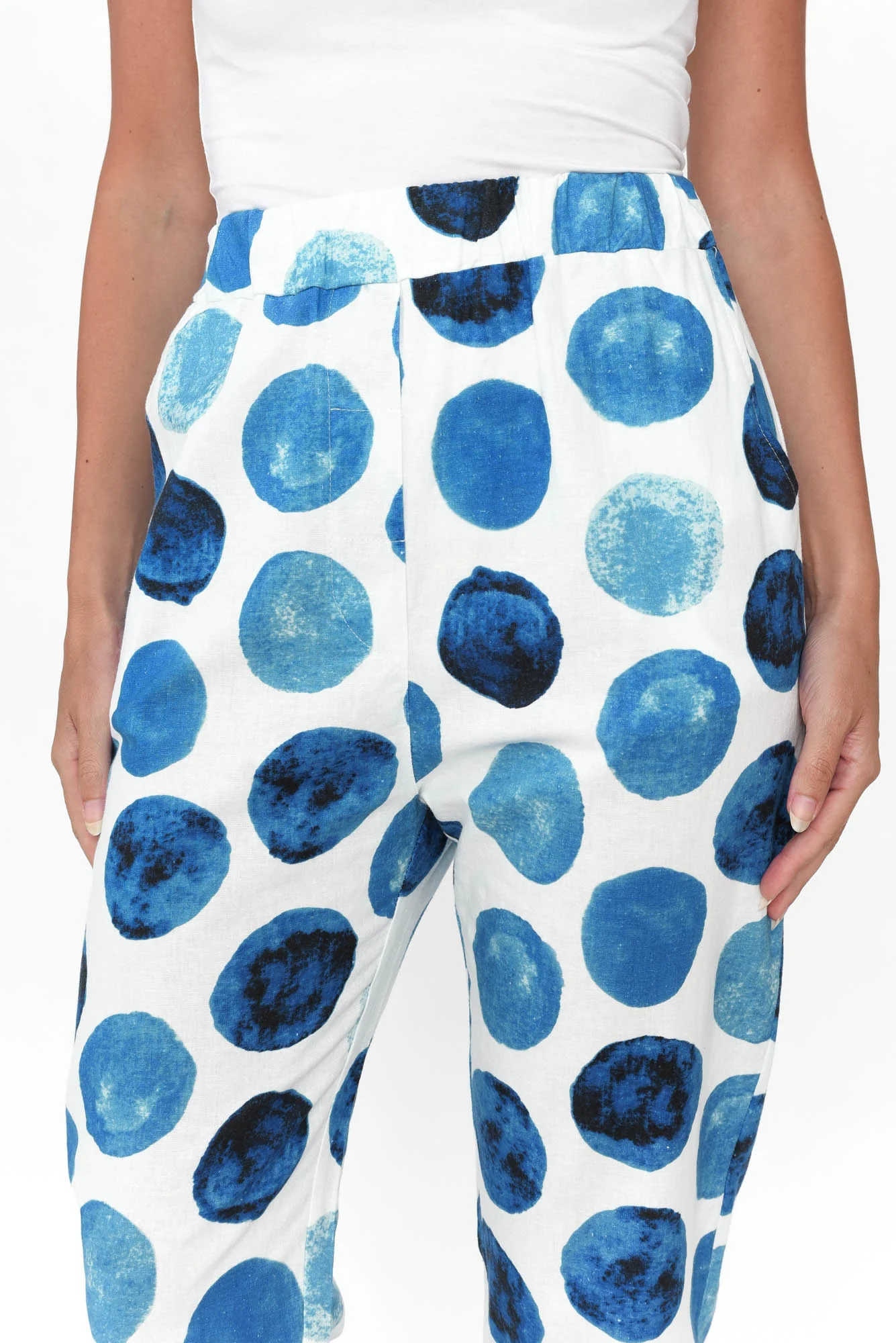 Jacqui Blue Spot Linen Pants