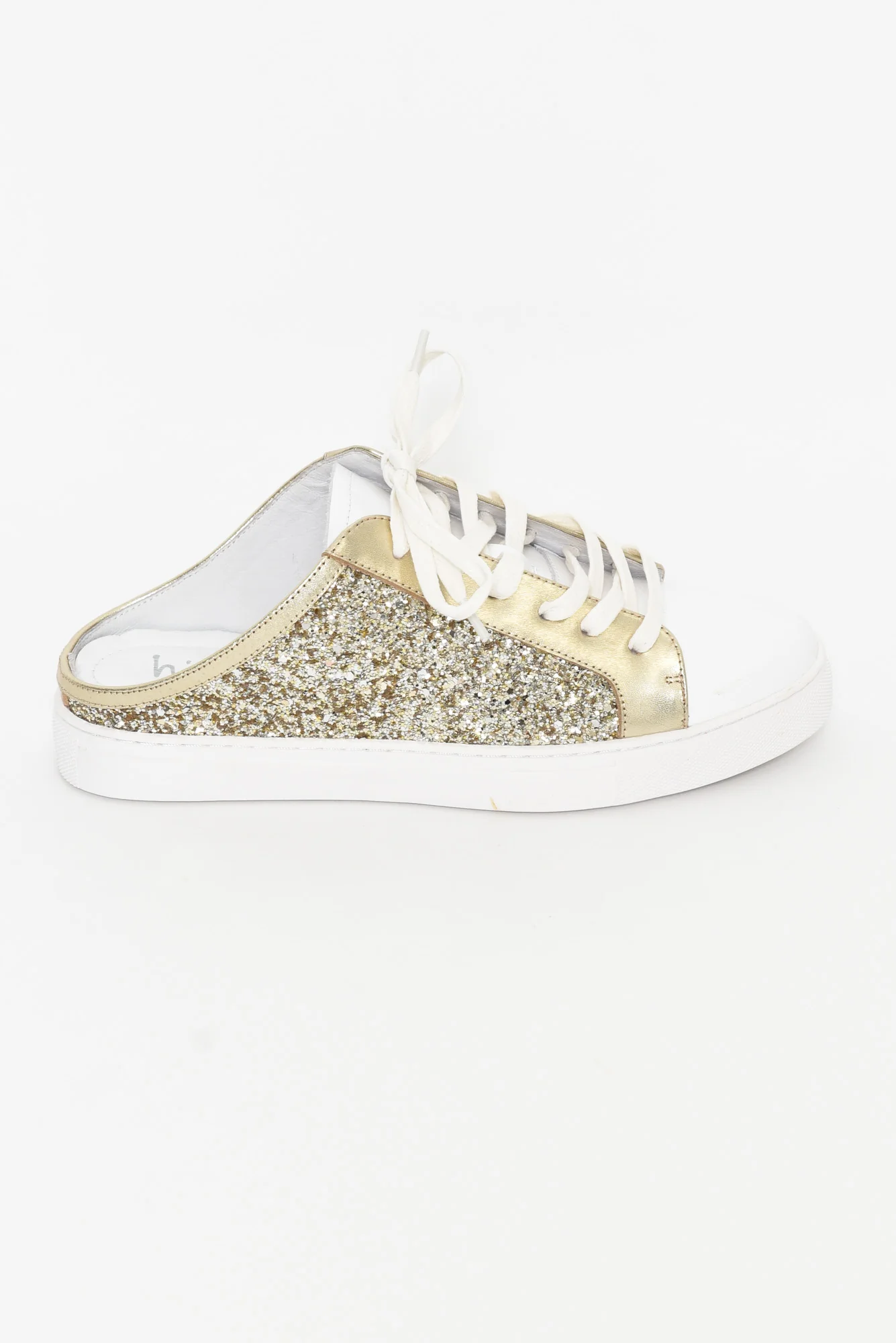 Paz Gold Glitter Leather Mule Sneaker