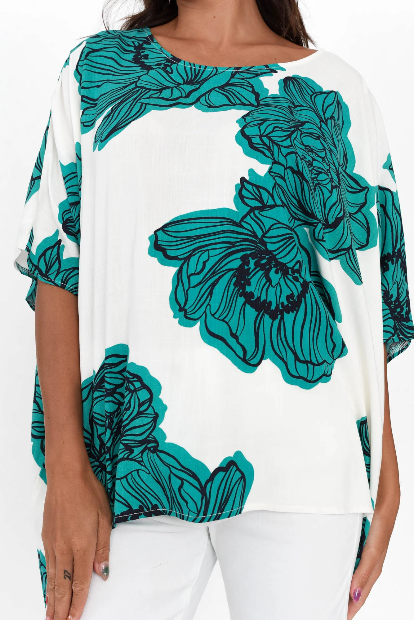 Trista Green Floral Drape Top