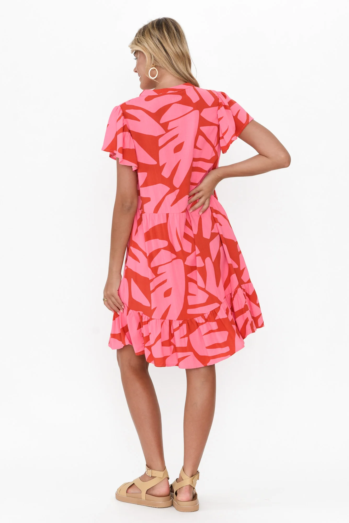 Lomani Pink Leaf Shirt Dress