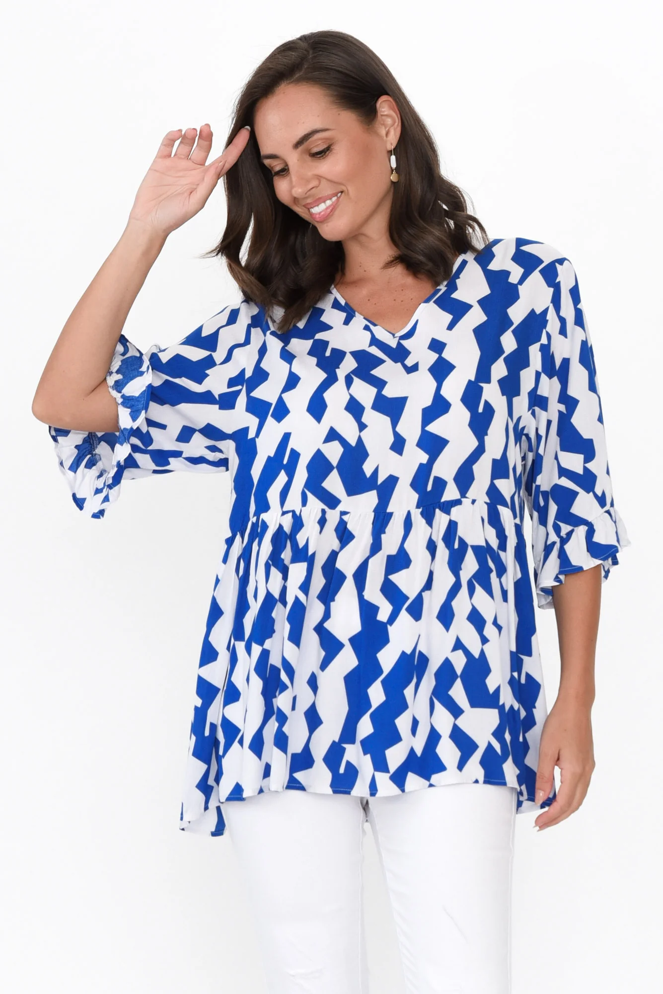 Renee Cobalt Geo Frill Top