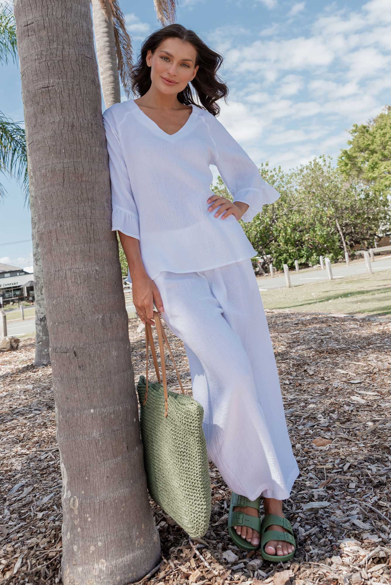 Indila White Cotton Pants