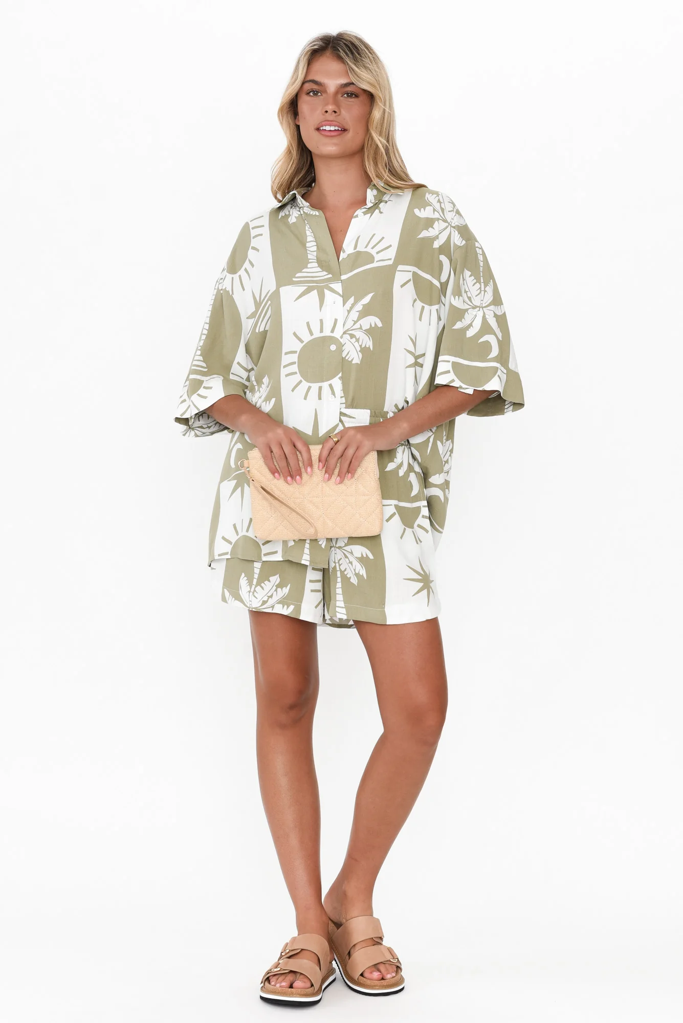 Romulus Khaki Palm Drawstring Shorts