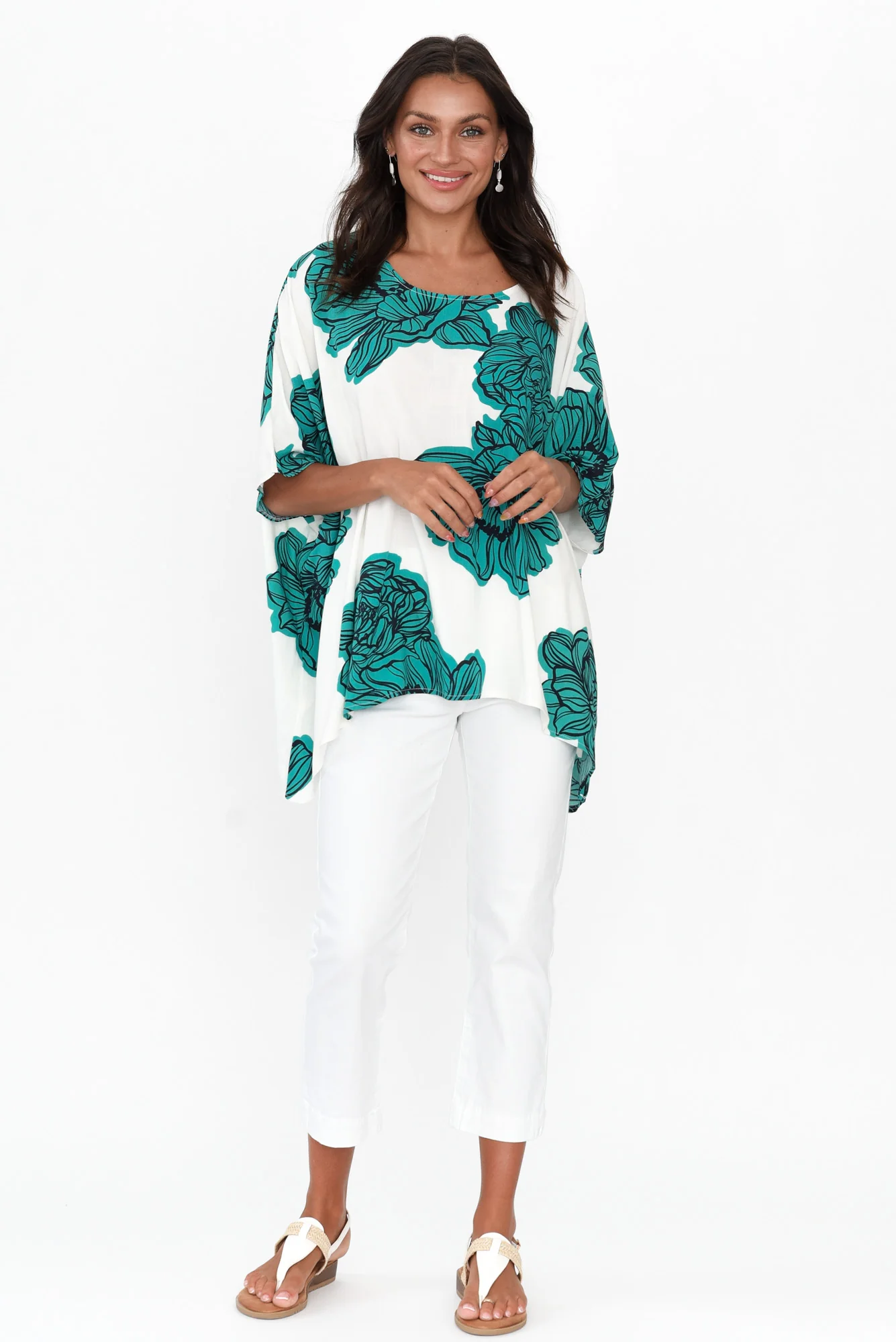 Trista Green Floral Drape Top