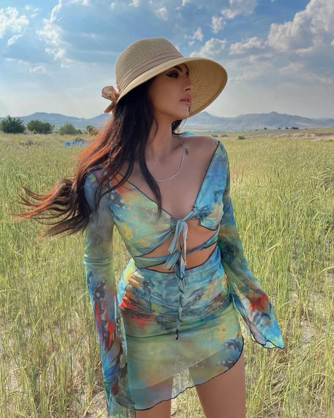 Printed Sexy Long Sleeve Wrap Hip Tie Dresses