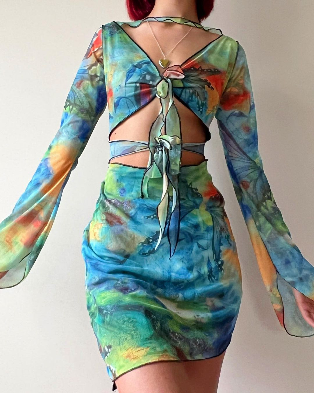Printed Sexy Long Sleeve Wrap Hip Tie Dresses