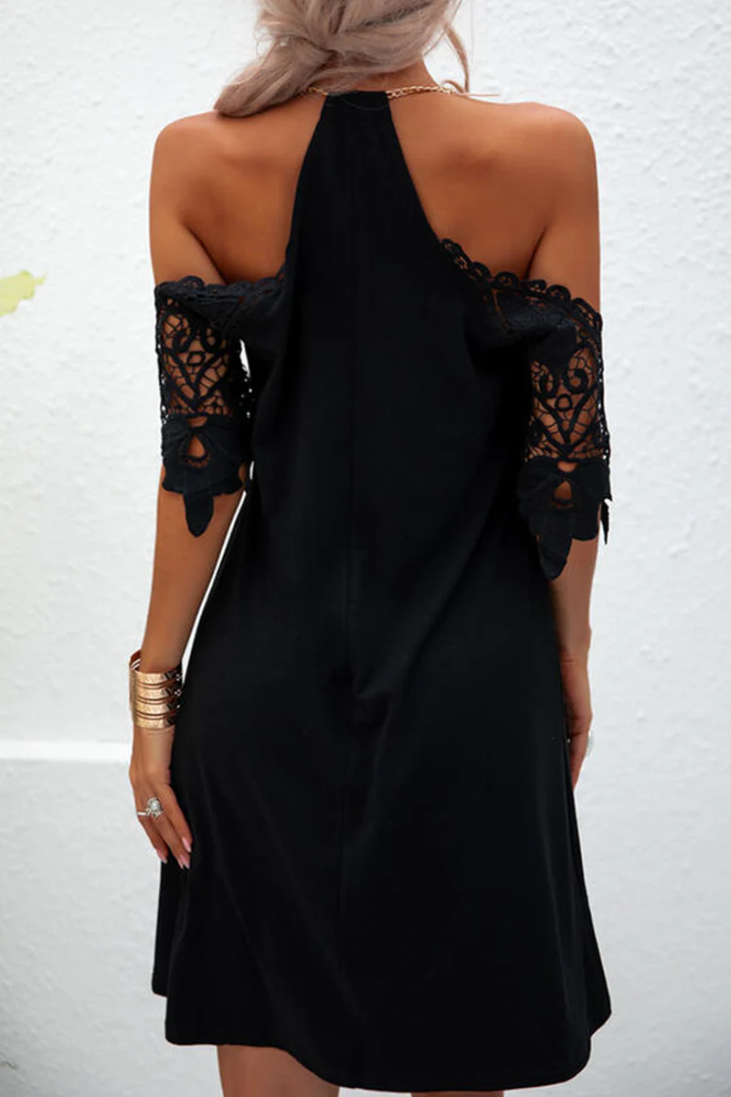 Elegant Solid Lace Metal Accessories Decoration Halter A Line Dresses(5 Colors)