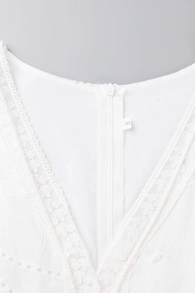 Sweet Elegant Solid Tassel Embroidered Hollowed Out V Neck A Line Dresses