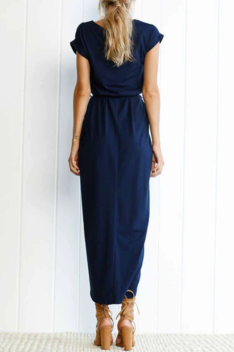 Casual Solid Frenulum O Neck Irregular Dresses(6 Colors)